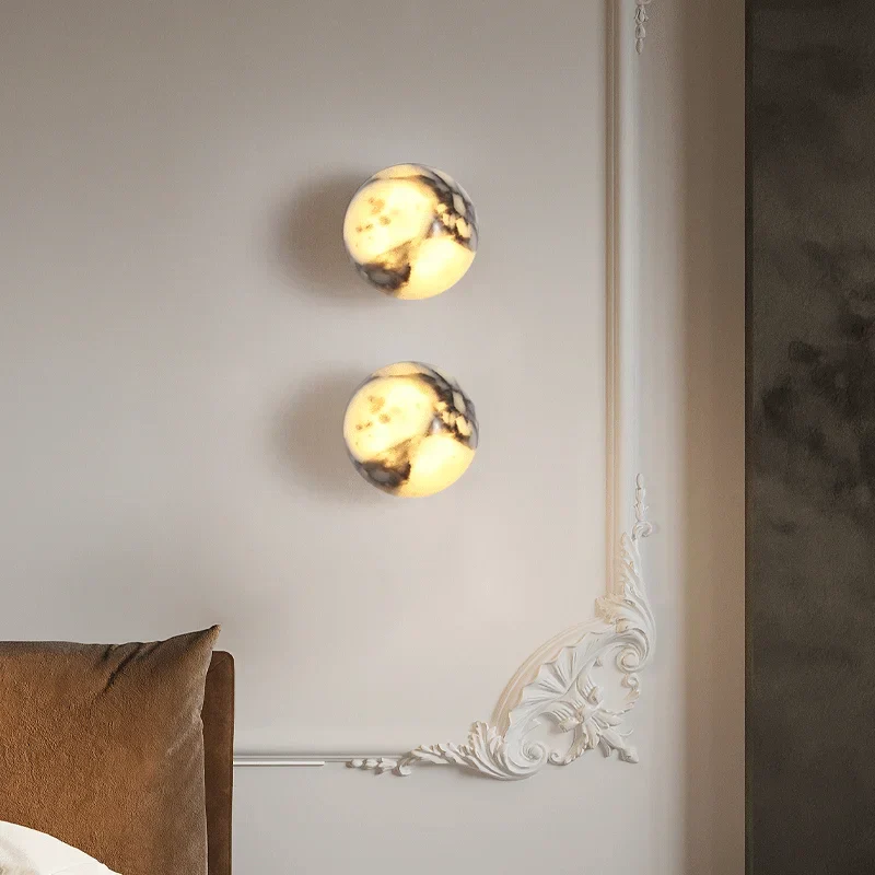Marble Ball Wall Lamp LED Natural Stone Sconce for Bedroom Living Room Hallway - Image 3