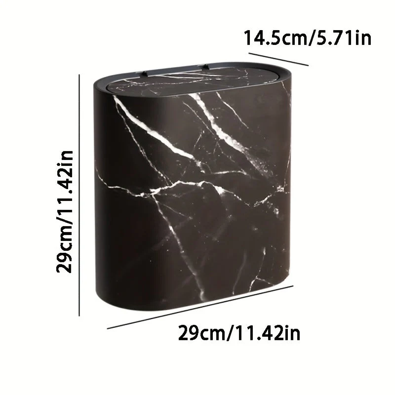 Marble Bathroom Trash Can with Lid Oval Small Kitchen Garbage Bin - Image 4