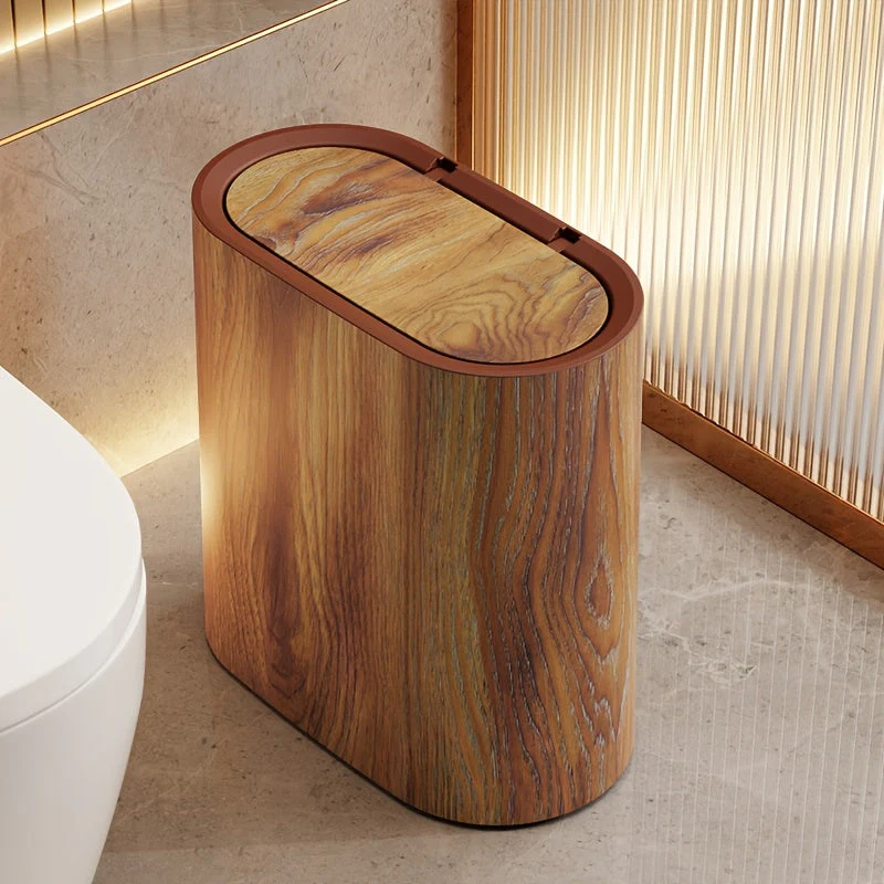 Marble Bathroom Trash Can with Lid Oval Small Kitchen Garbage Bin - Image 6