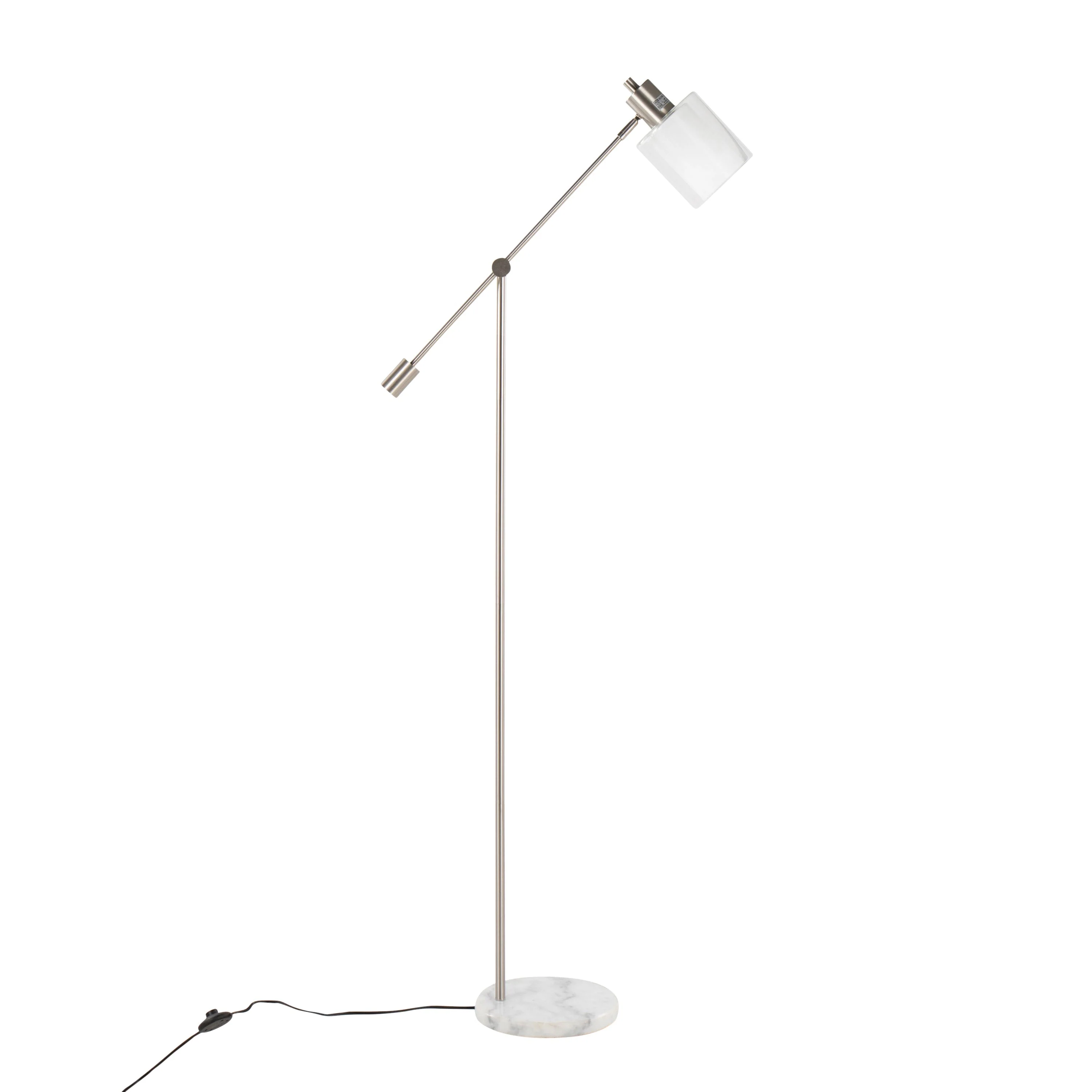Marcel Contemporary/Glam Floor Lamp in White Marble and Nickel Metal - Image 3