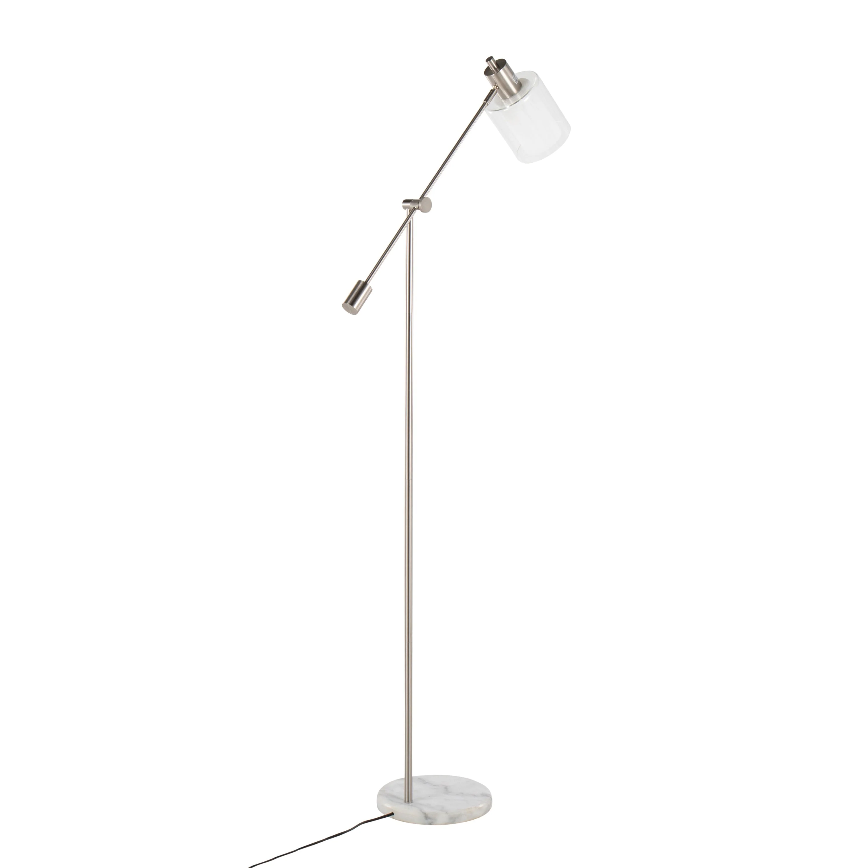 Marcel Contemporary/Glam Floor Lamp in White Marble and Nickel Metal - Image 4