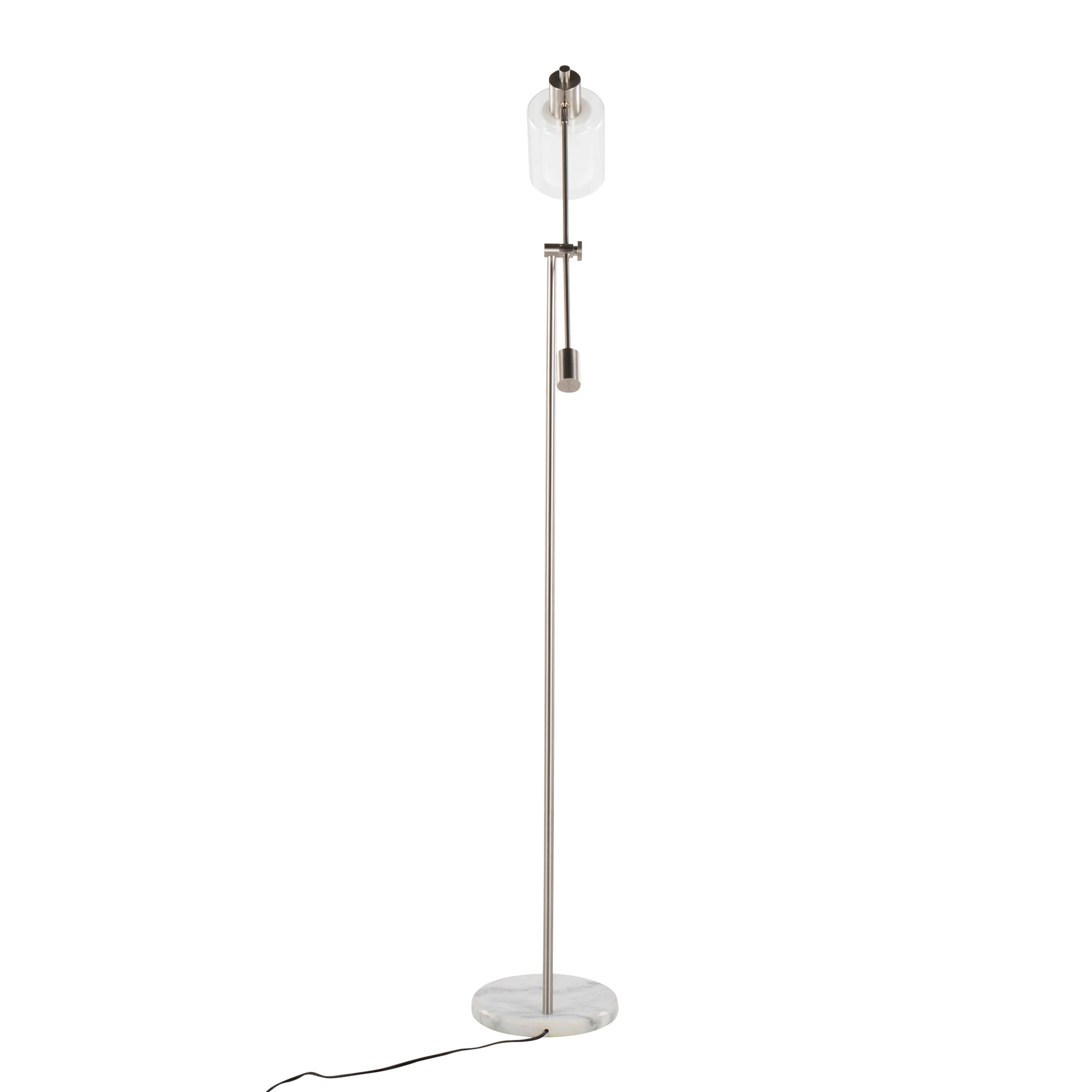 Marcel Contemporary/Glam Floor Lamp in White Marble and Nickel Metal - Image 5