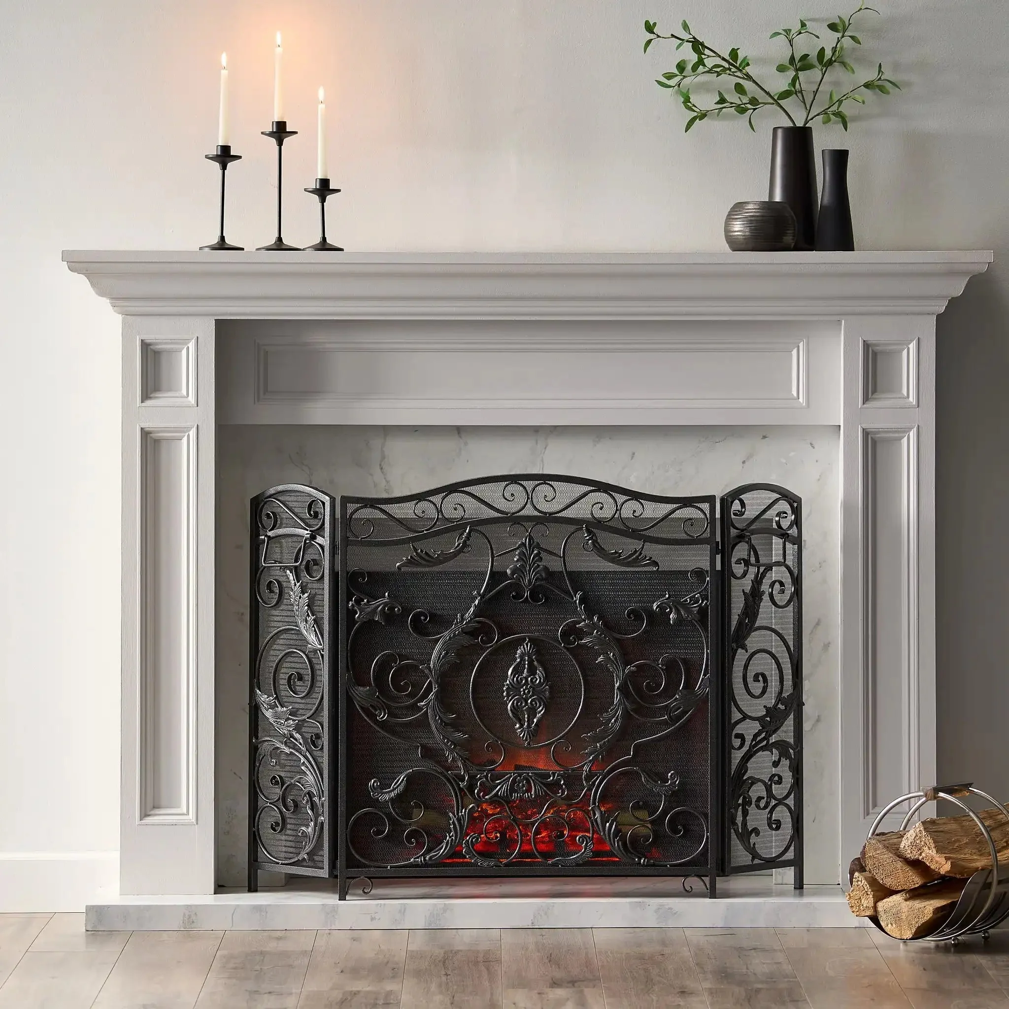 Mariella - Traditional Floral Iron Fireplace Screen With Ornate Design - Image 3