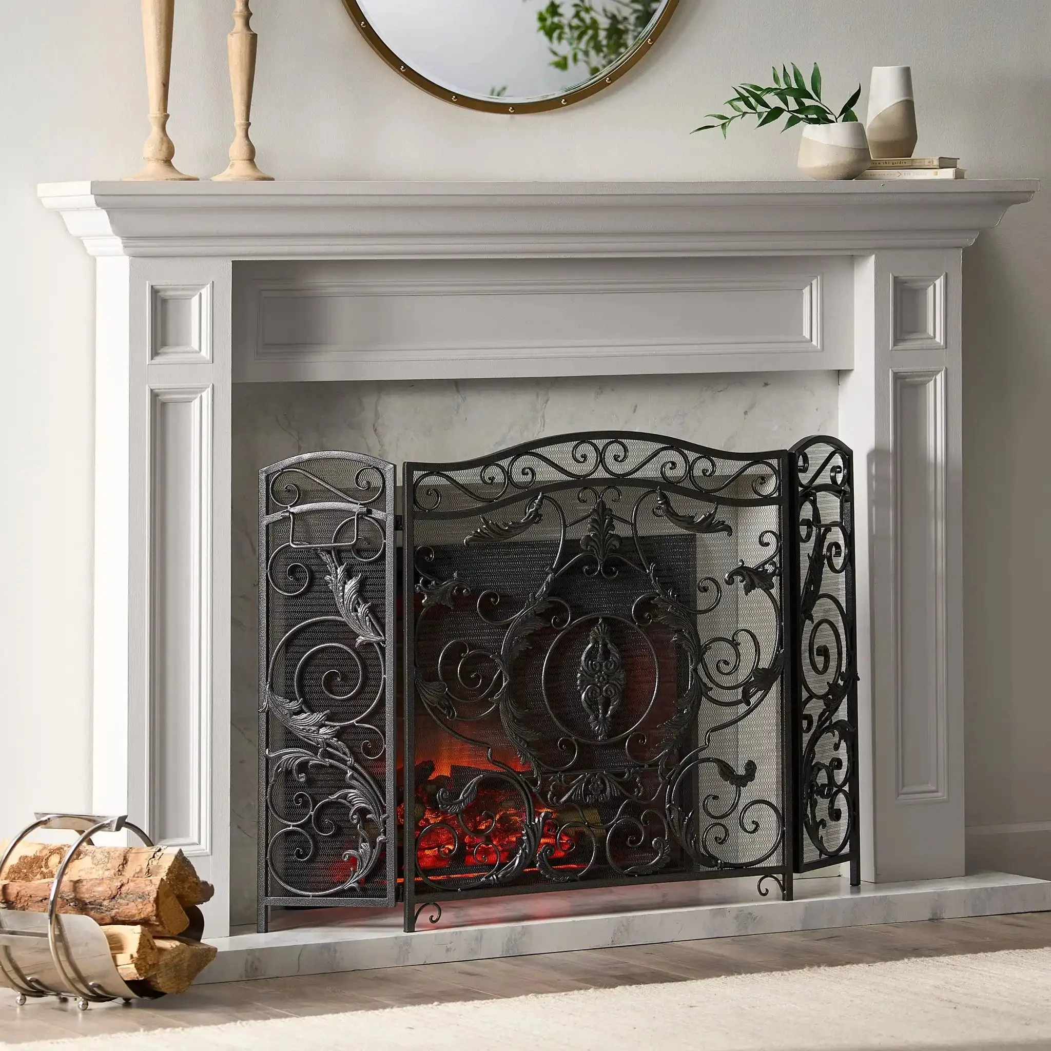 Mariella - Traditional Floral Iron Fireplace Screen With Ornate Design - Image 8