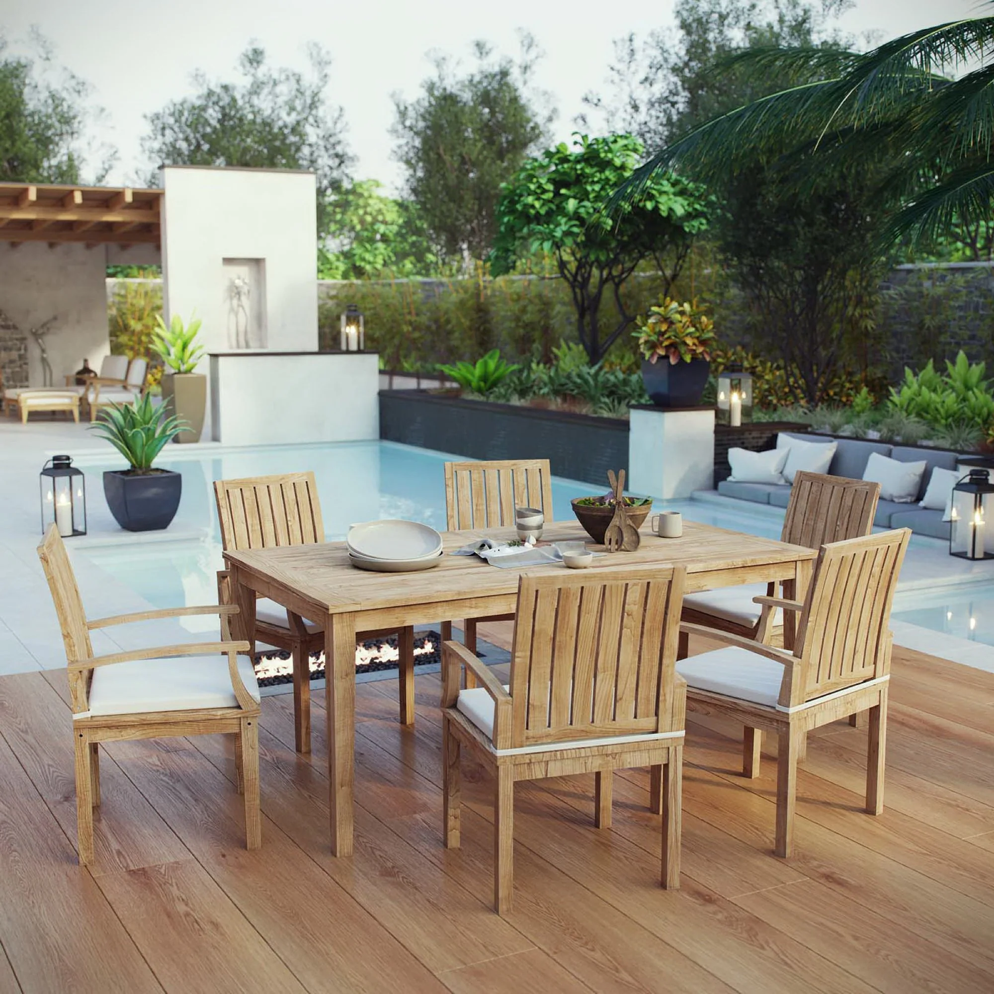 Marina 7 Piece Outdoor Patio Teak Dining Set by Modway - Image 7