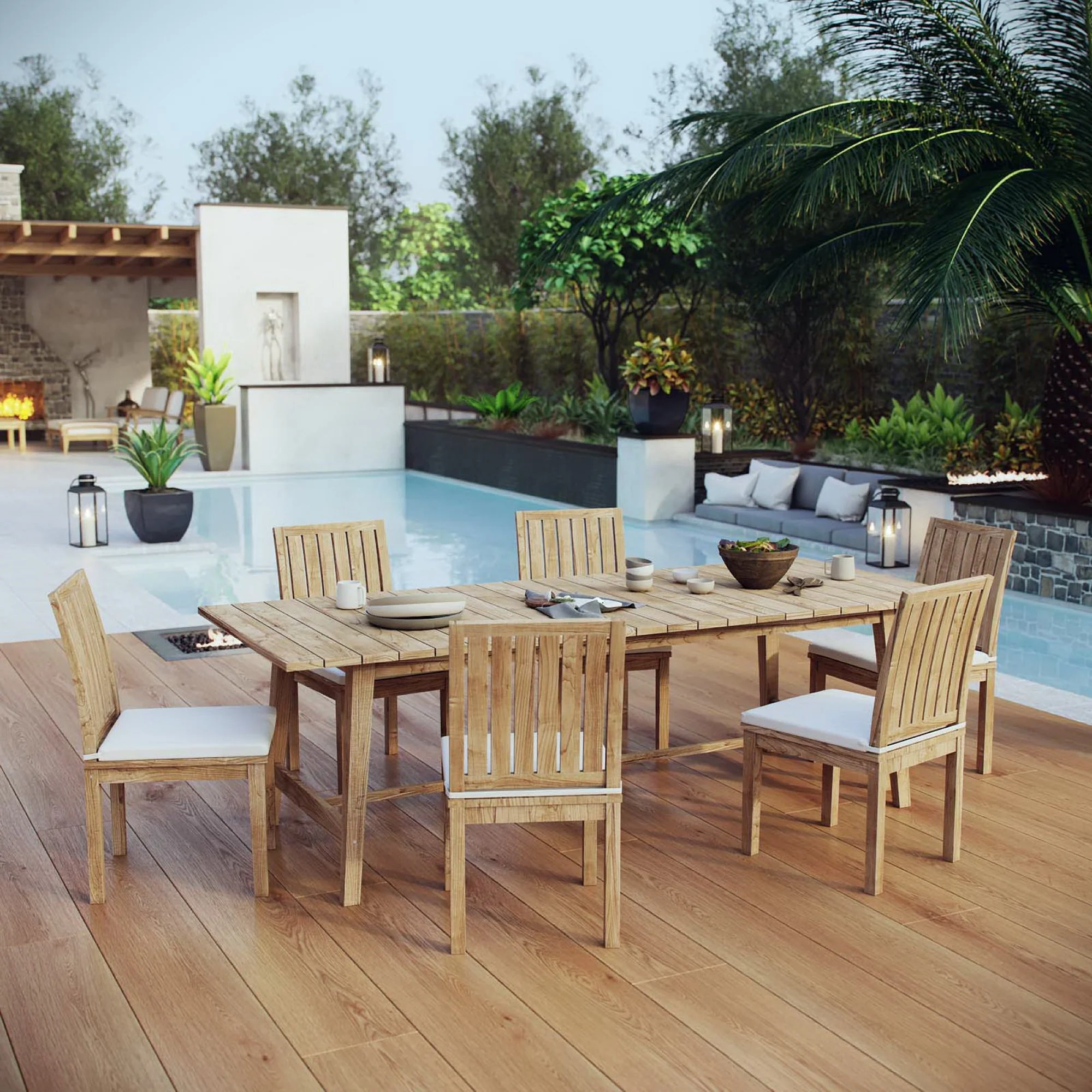 Marina 7 Piece Outdoor Patio Teak Dining Set by Modway - Image 7