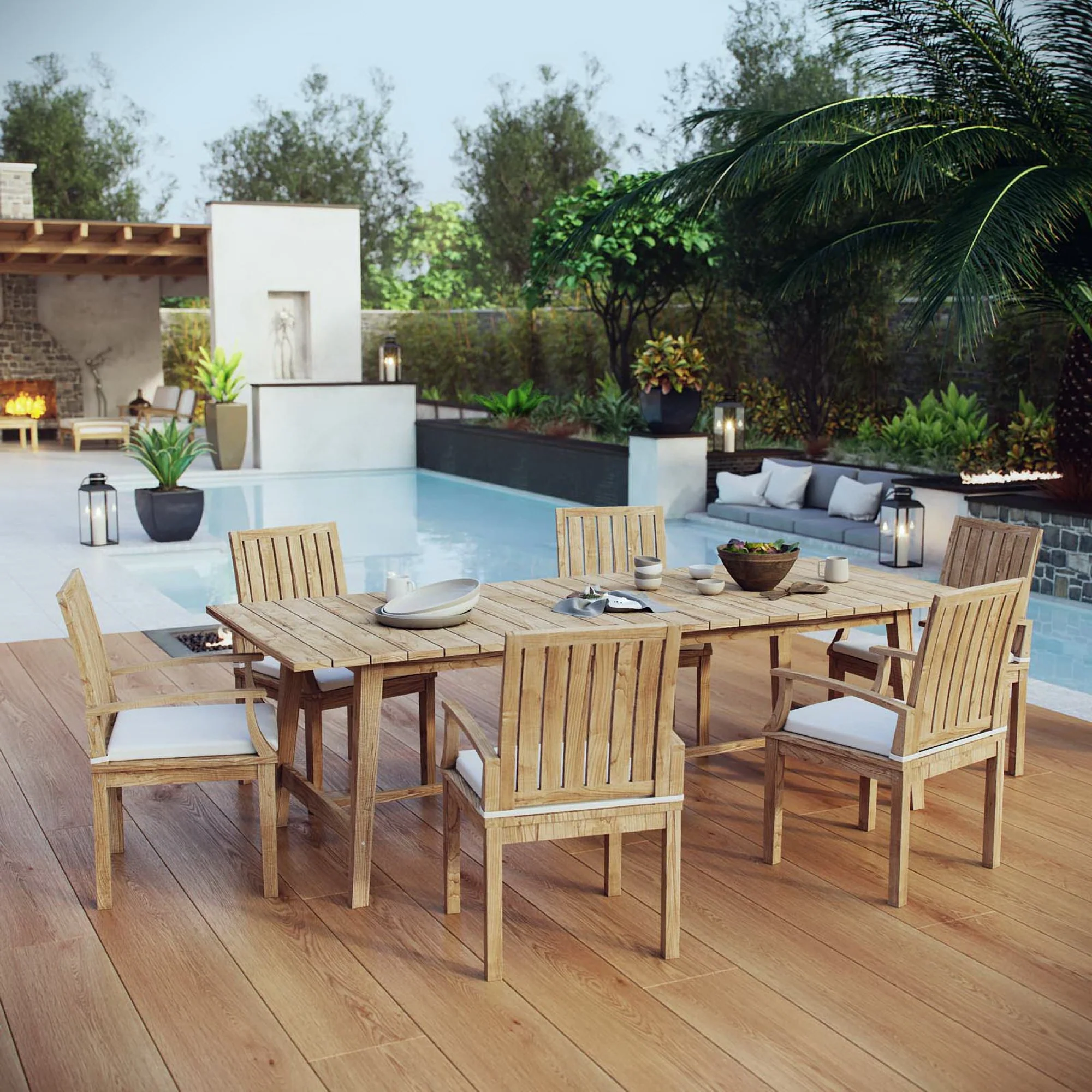 Marina 7 Piece Outdoor Patio Teak Dining Set by Modway - Image 7