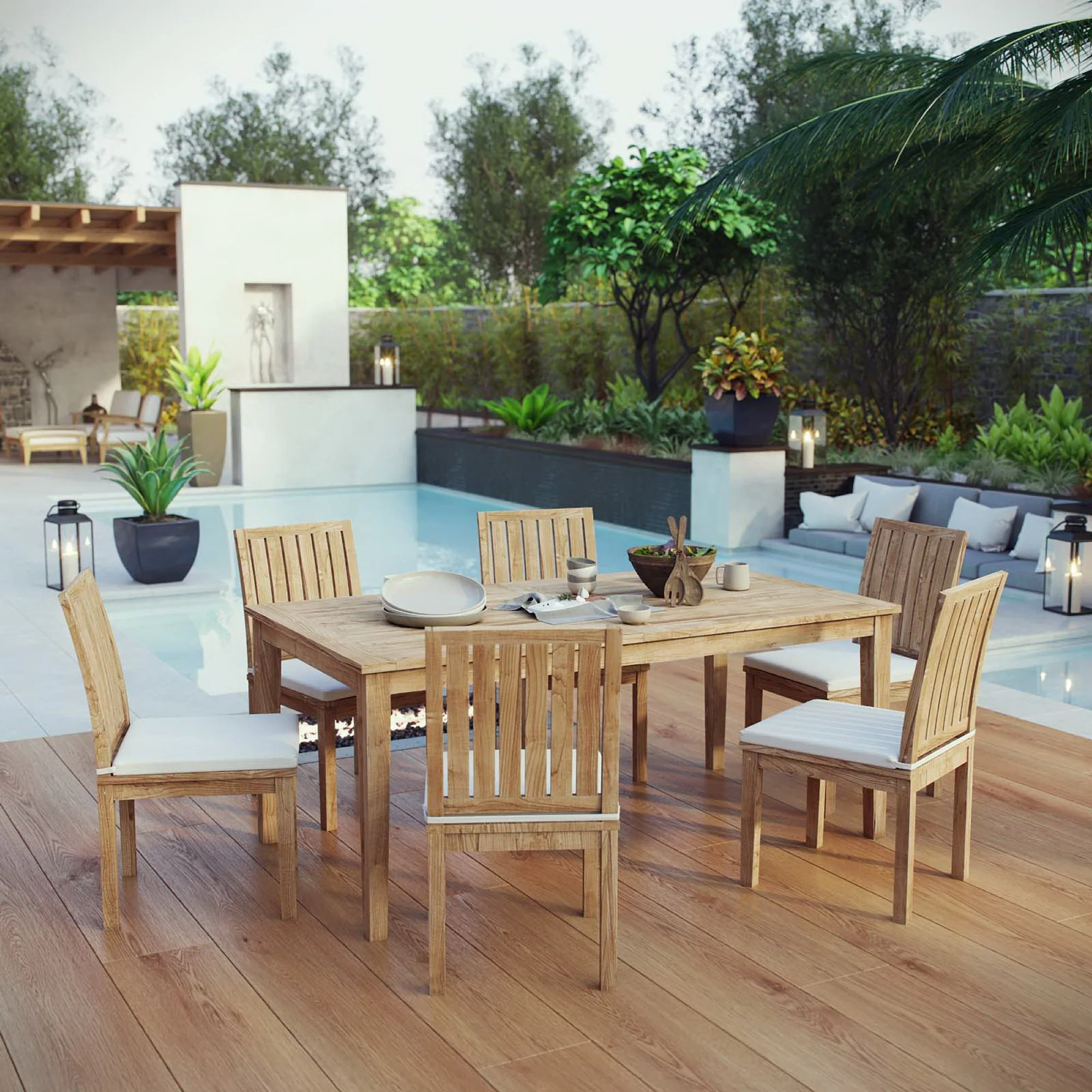 Marina 7 Piece Outdoor Patio Teak Dining Set by Modway - Image 7