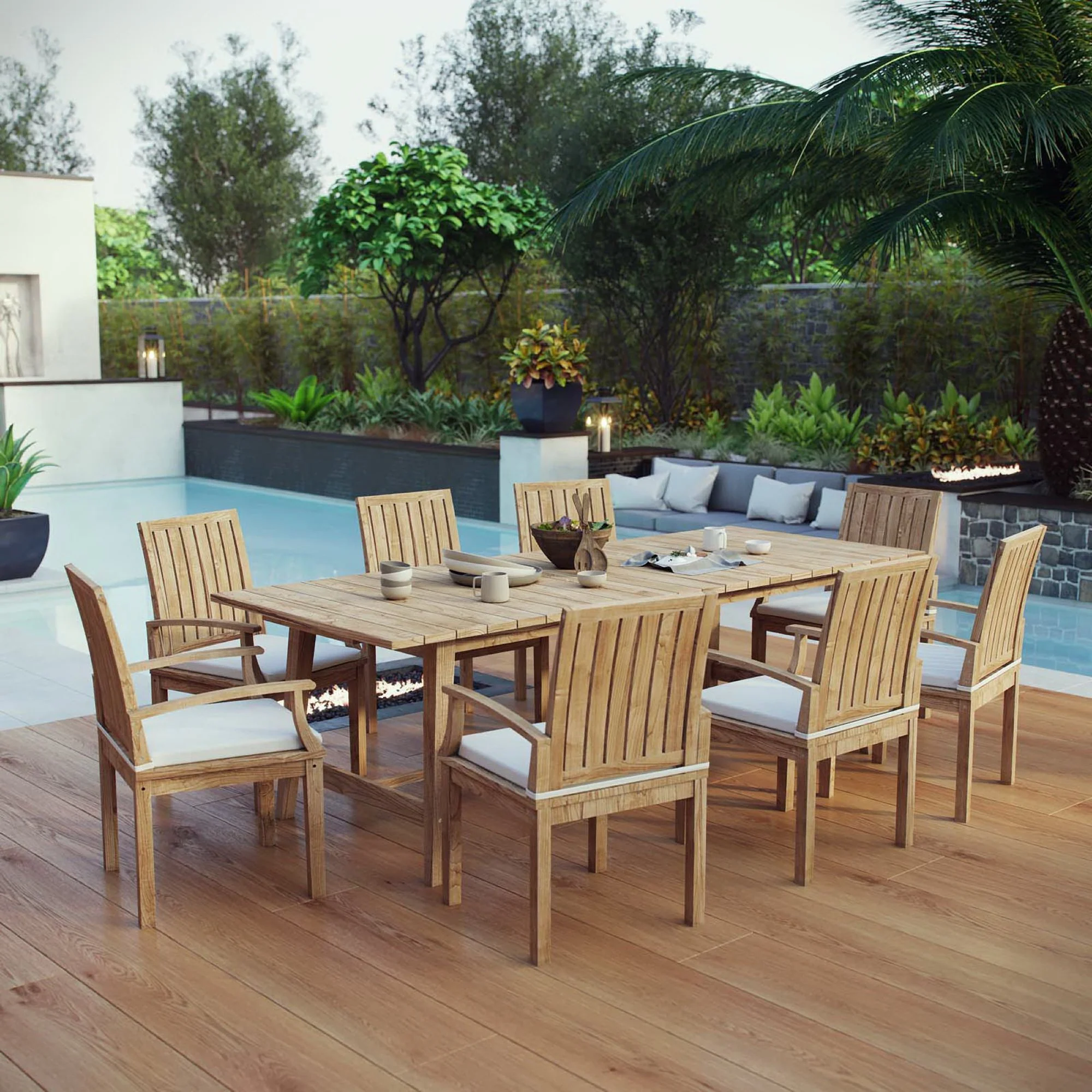 Marina 9 Piece Outdoor Patio Teak Dining Set by Modway - Image 7