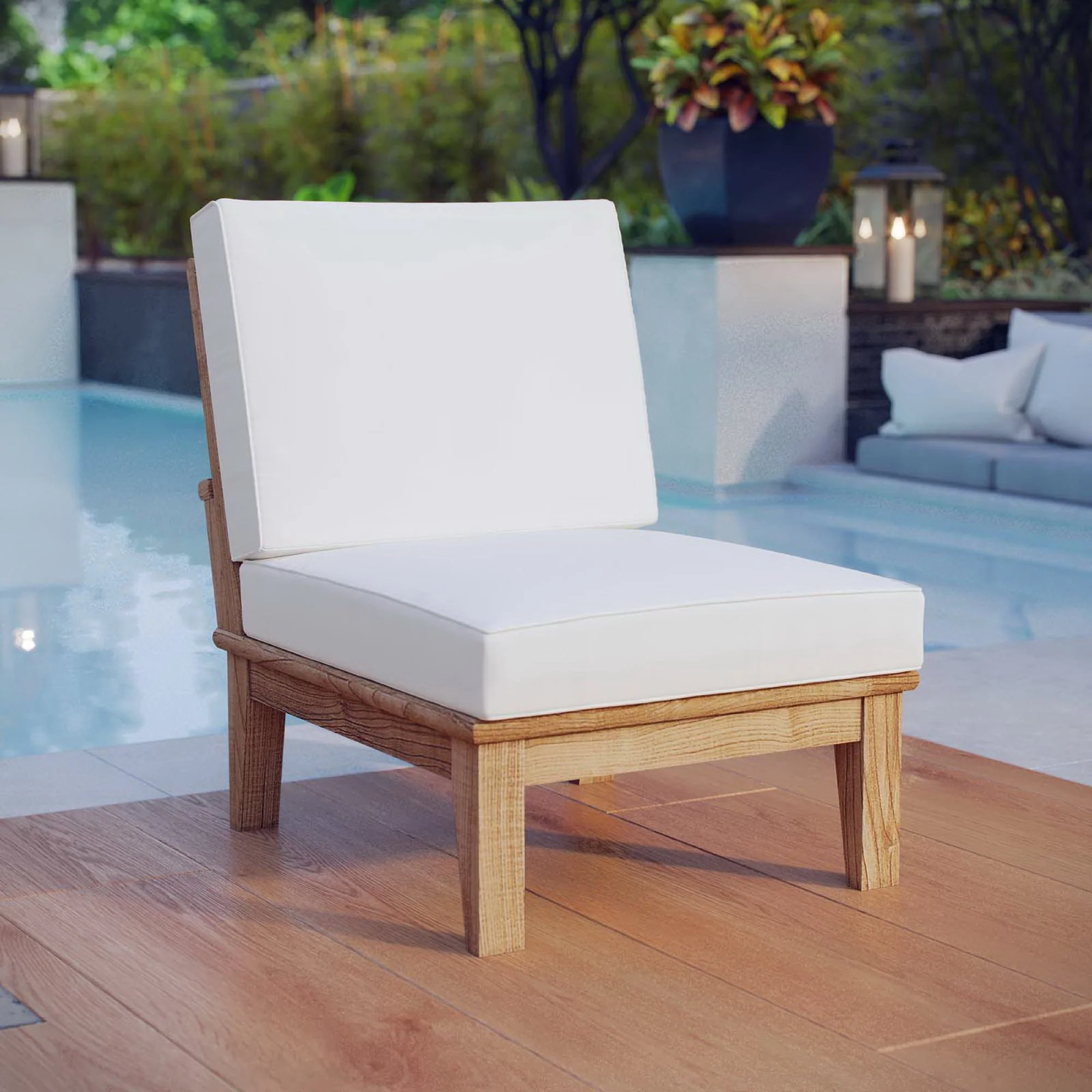 Marina Armless Outdoor Patio Teak Sofa by Modway - Image 10