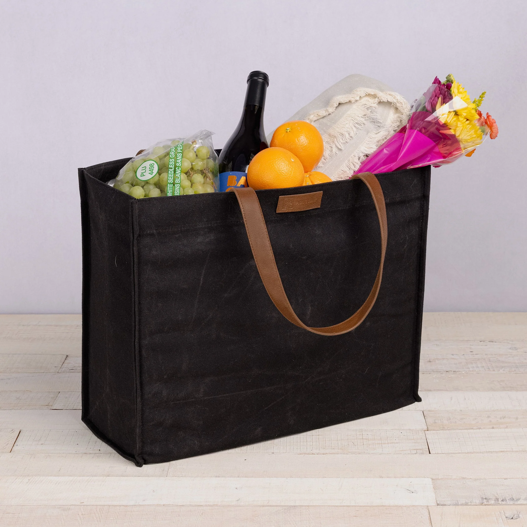 Market Waxed Canvas Tote with Leatherette Handles - Image 13
