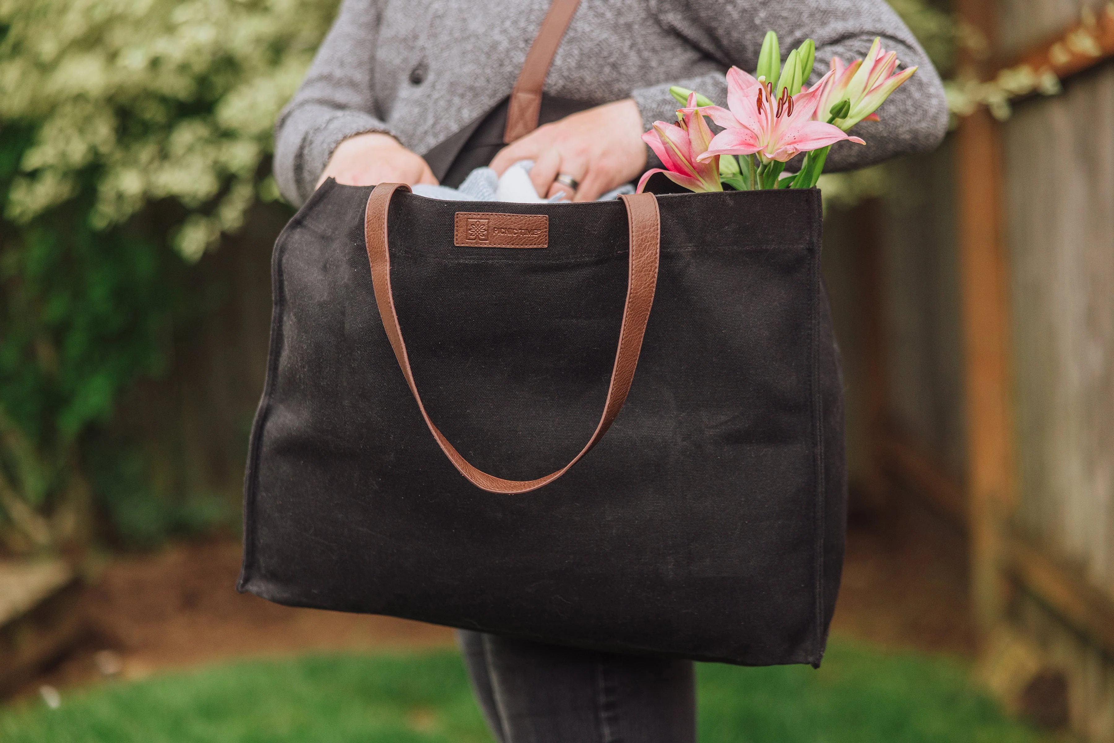 Market Waxed Canvas Tote with Leatherette Handles - Image 15
