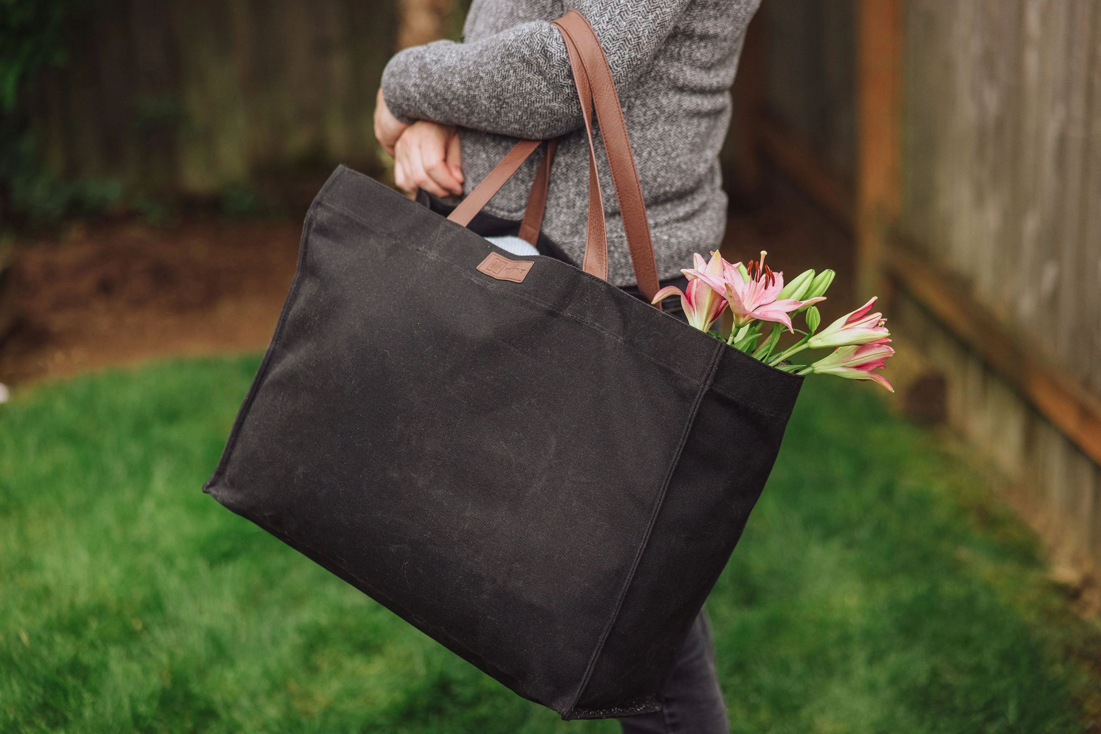 Market Waxed Canvas Tote with Leatherette Handles - Image 18
