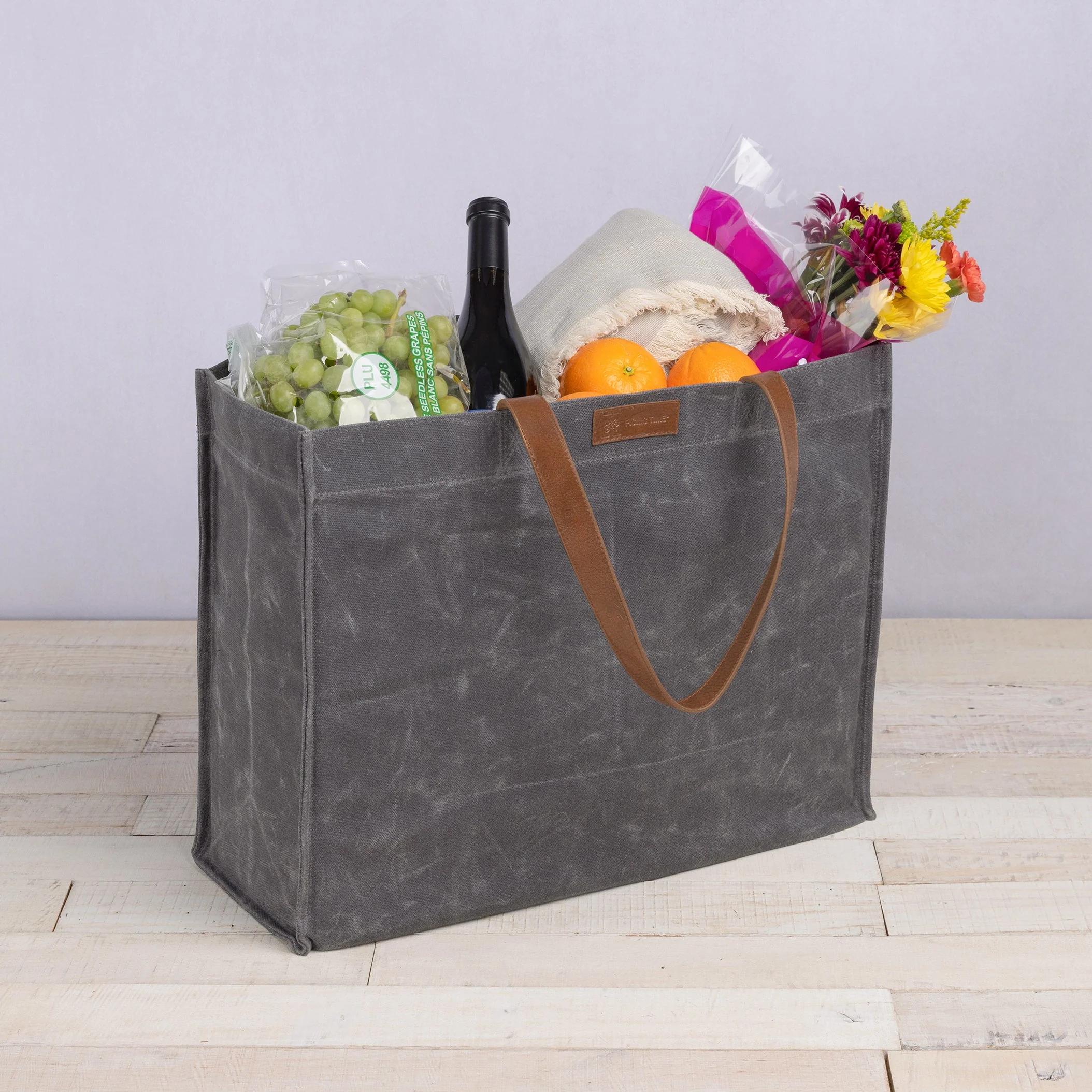Market Waxed Canvas Tote with Leatherette Handles - Image 2
