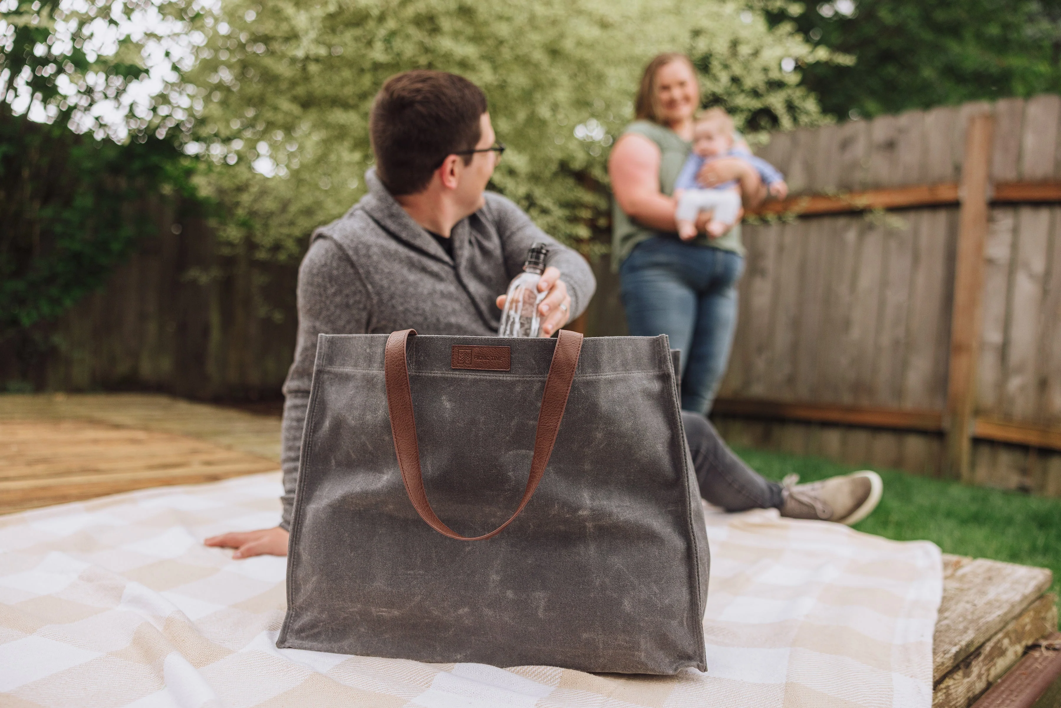Market Waxed Canvas Tote with Leatherette Handles - Image 4