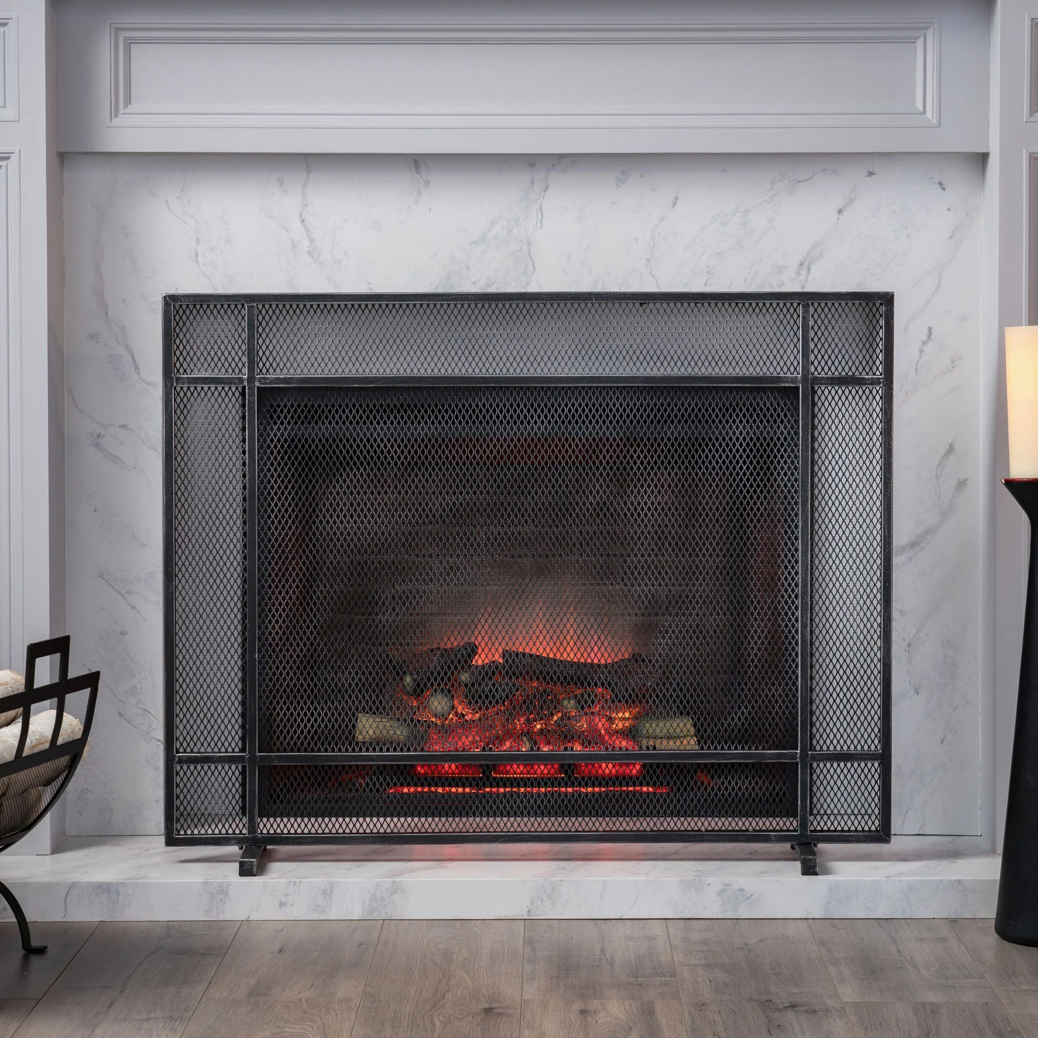 Markus - Modern Single Panel Iron Firescreen Black Brushed Silver - Image 3