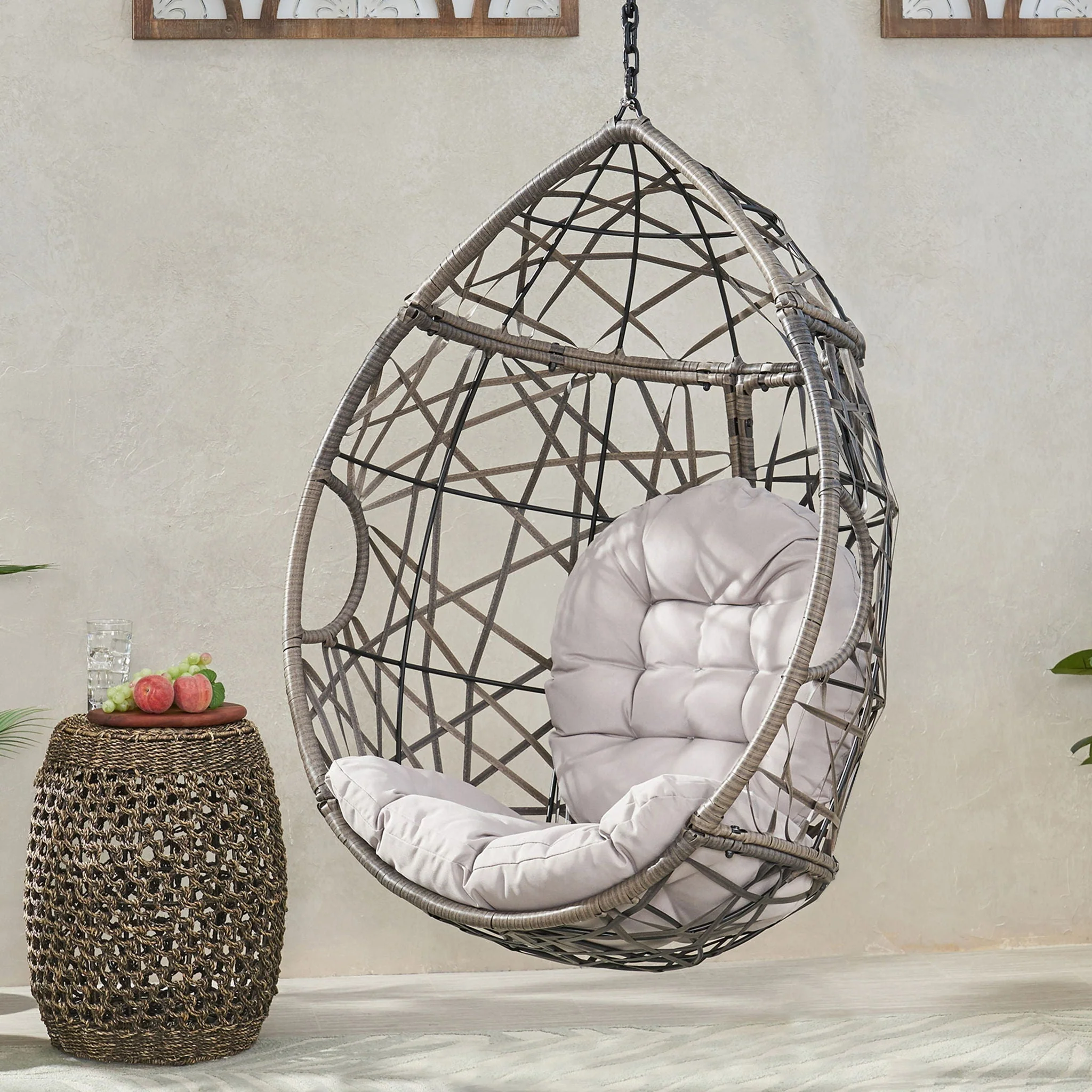 Marlin Hanging Egg Chair Basket With Teardrop Design - Gray - Image 2