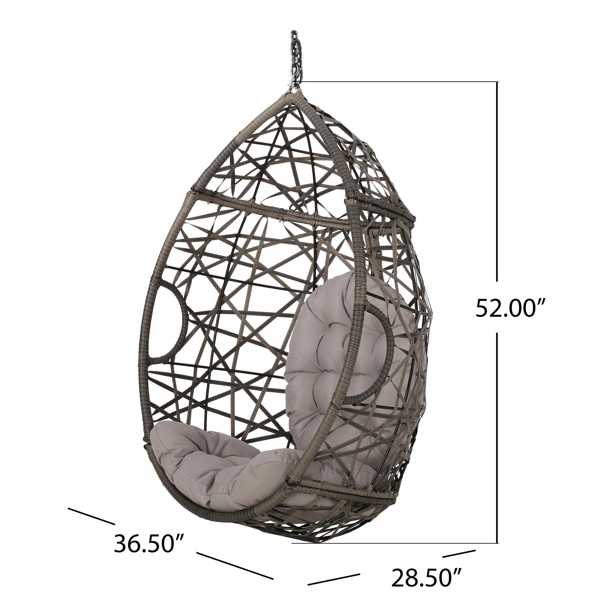 Marlin Hanging Egg Chair Basket With Teardrop Design - Gray - Image 3