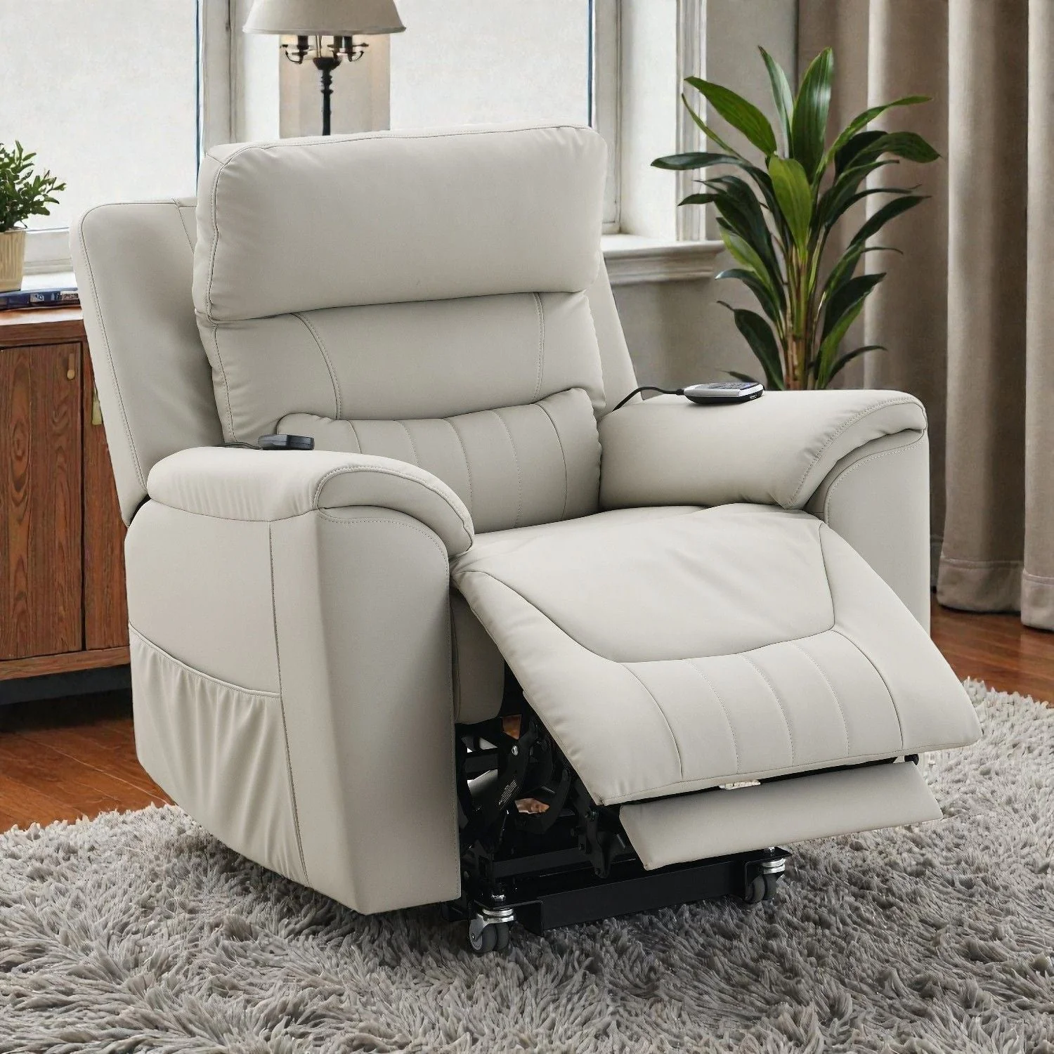 Marsha - Silicone Synthetic Leather Power Motion Recliner With Lift Heating Massage Chair - Light Gray - Image 3