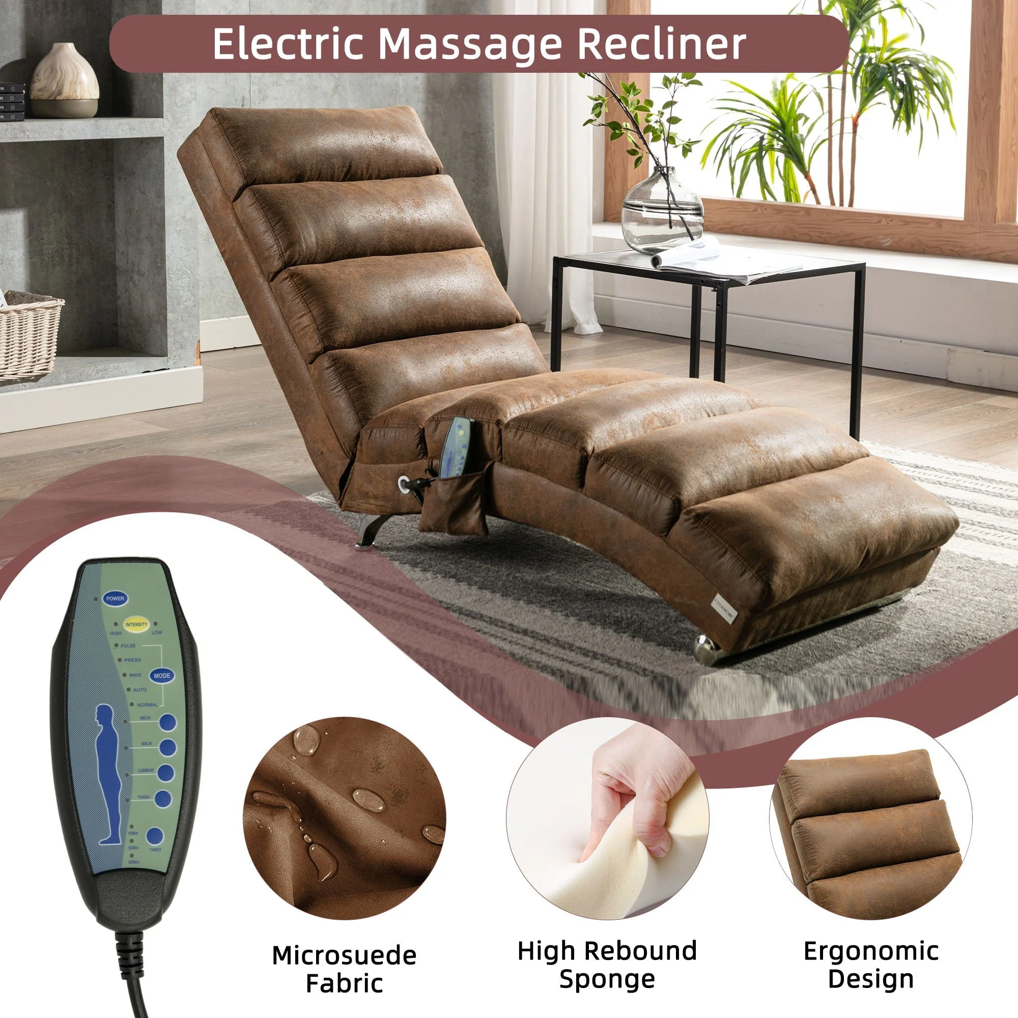 Massage Chaise Lounge Indoor With Remote Control, Ergonomic Electric Massage Lounger - Image 30