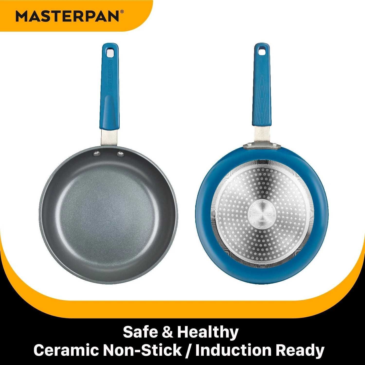 MASTERPAN Ceramic Nonstick Stovetop Oven Frypan & Skillet & Stainless Steel Lid Set, Azure Color 9.5"(24cm) - Image 4