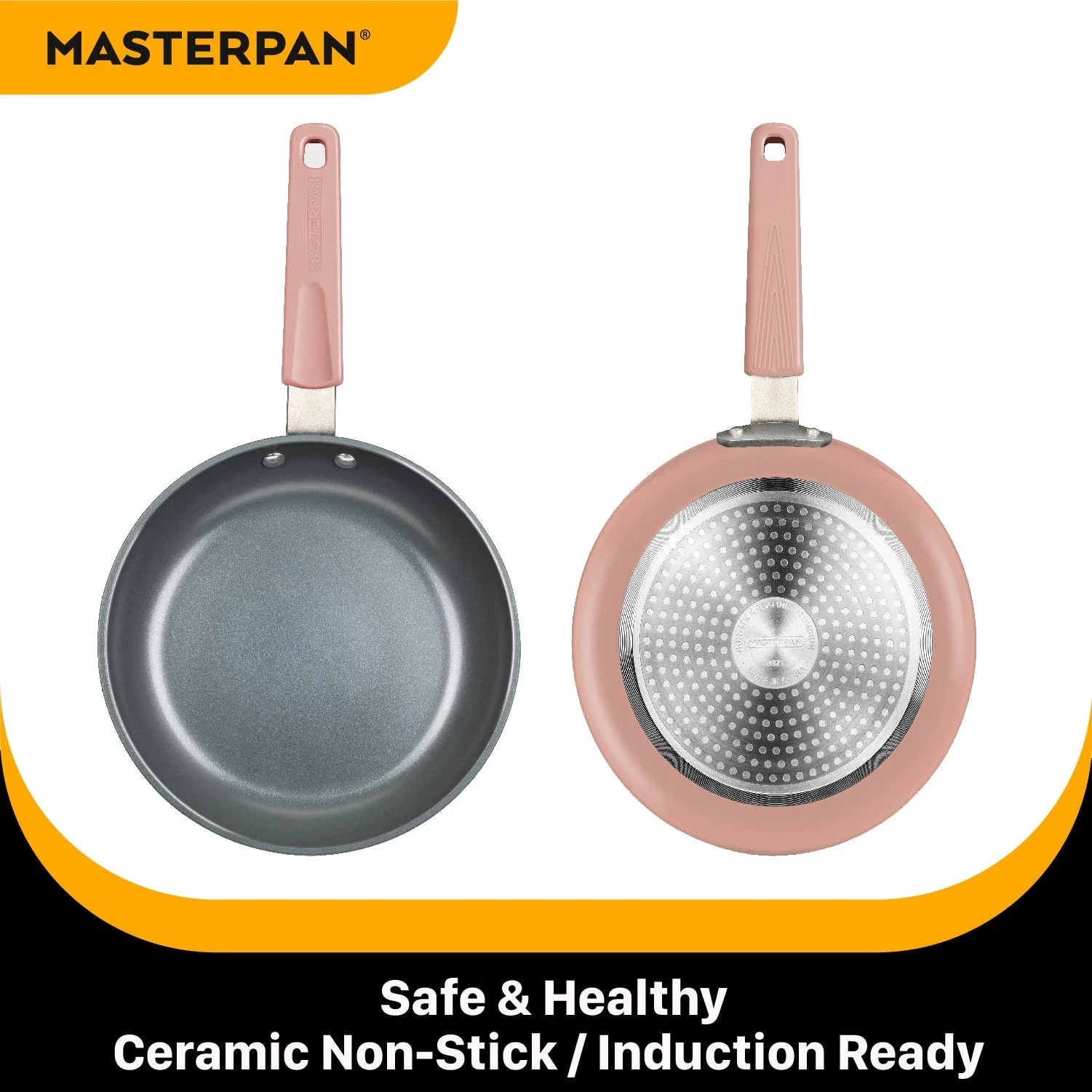 MASTERPAN Ceramic Nonstick Stovetop Oven Frypan & Skillet & Stainless Steel Lid Set, Clay Color 9.5"(24cm) - Image 4