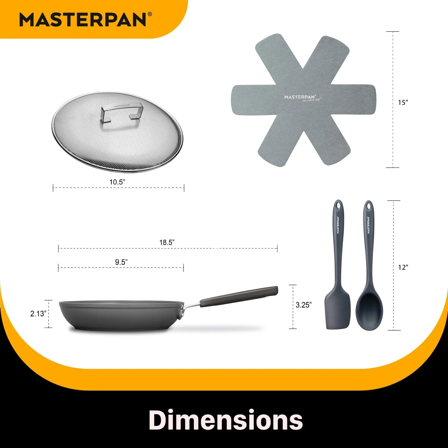 MASTERPAN Ceramic Nonstick Stovetop Oven Frypan & Skillet with Stainless Steel Lid & Utensils, Grey 9.5" (24cm) - Image 3