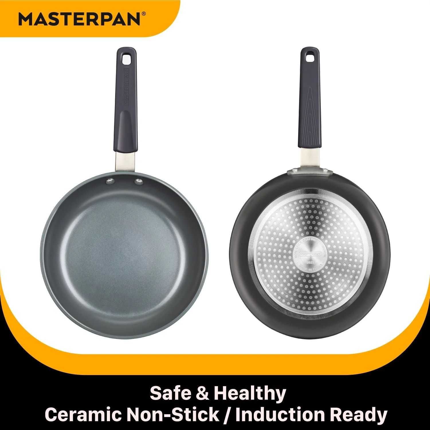 MASTERPAN Ceramic Nonstick Stovetop Oven Frypan & Skillet with Stainless Steel Lid & Utensils, Grey 9.5" (24cm) - Image 4
