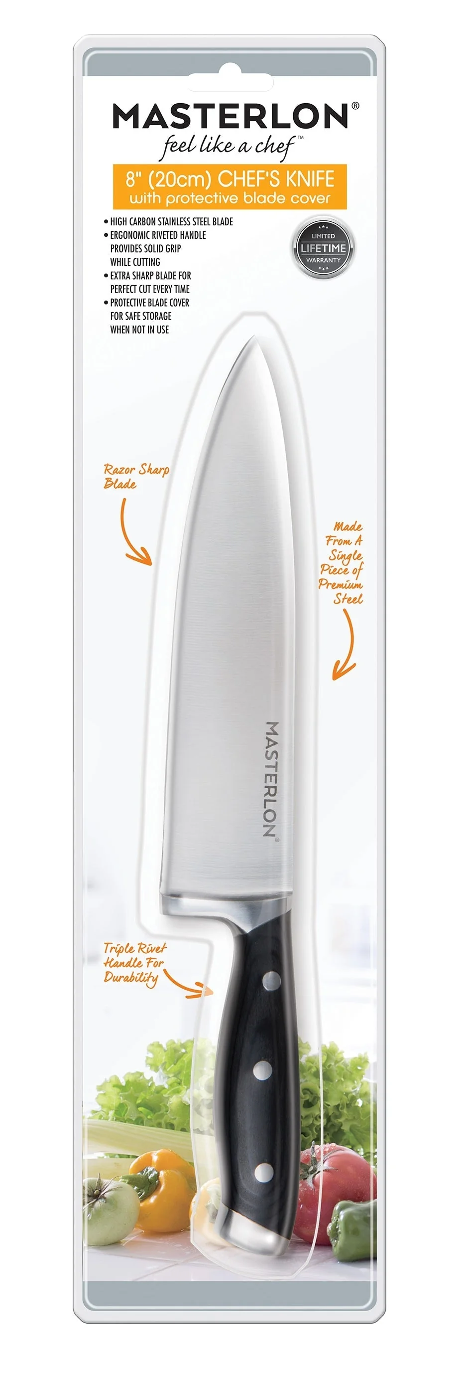 MASTERPAN Chef's Knife With Stainless Steel blade & Cover, 8" (20cm) - Image 5