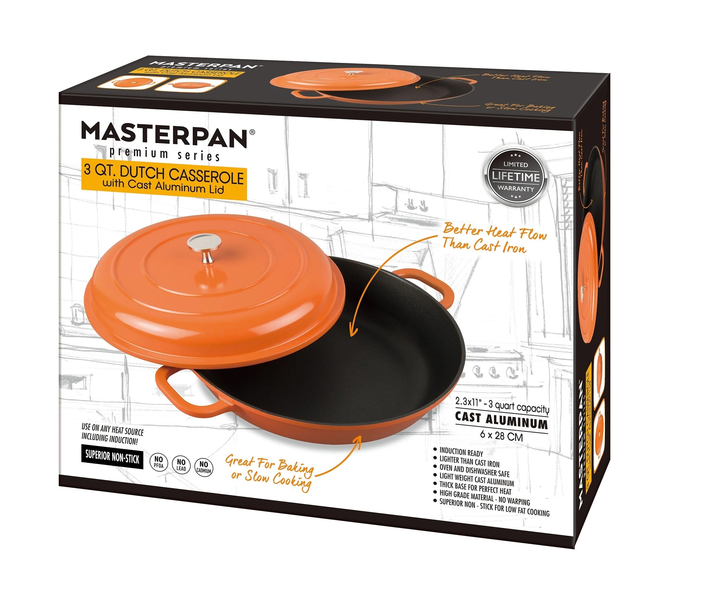 MASTERPAN Nonstick Dutch Casserole, Orange 3 Qt. 11" (28cm) - Image 8