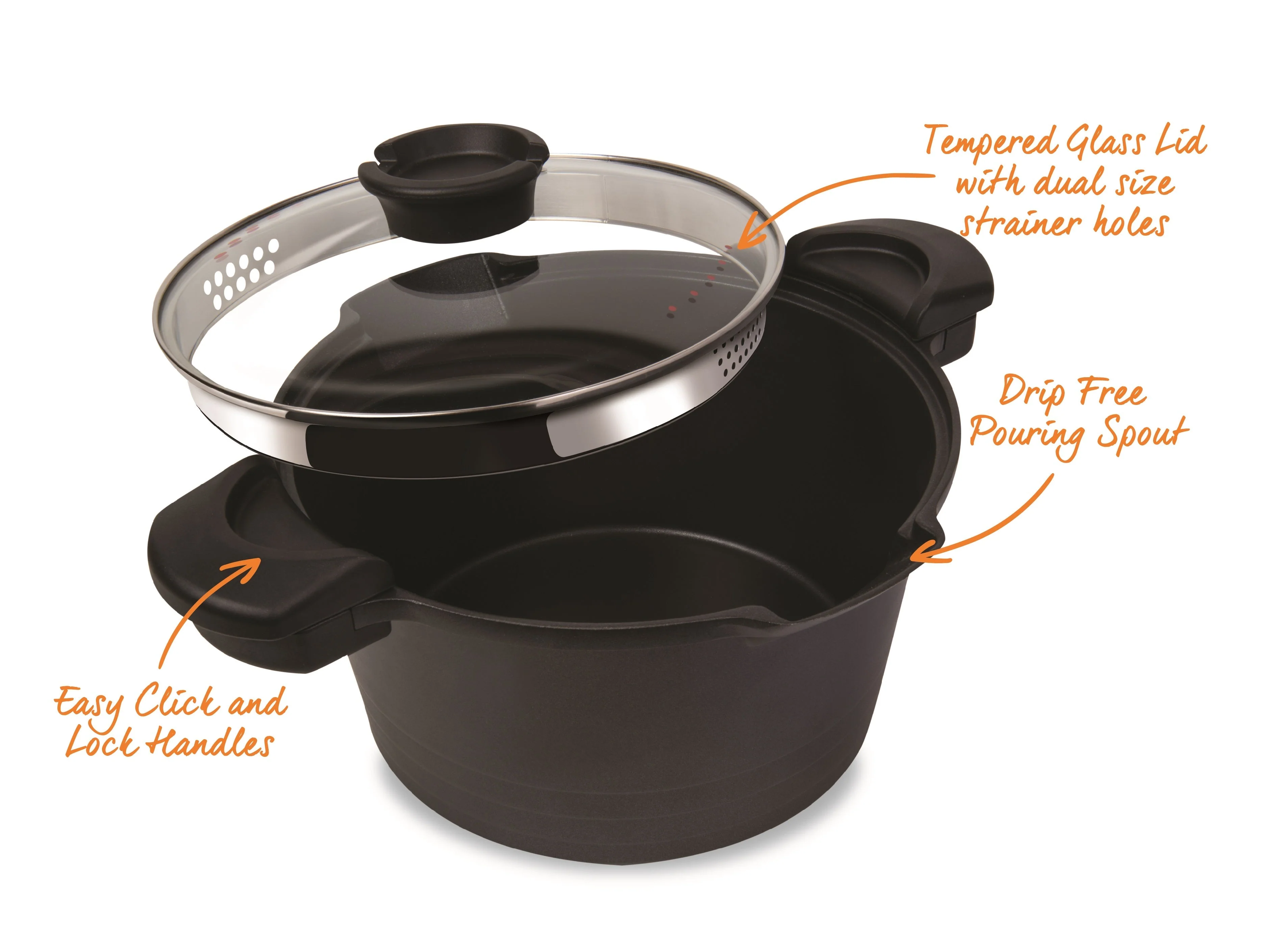 MASTERPAN Nonstick Stock & Pasta Pot With Glass Lid Strainer, 5 QT., 9" (23cm) - Image 5