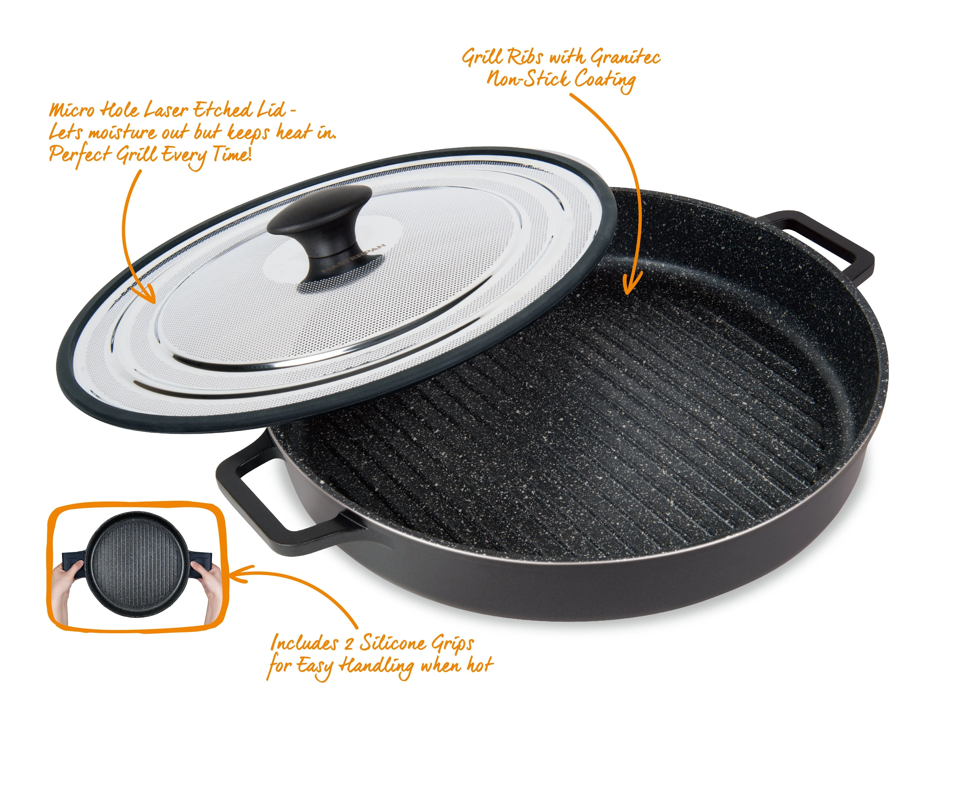 MASTERPAN Nonstick Stovetop Oven Grill Pan & Stainless Steel Lid, Black 12" (30cm) - Image 16