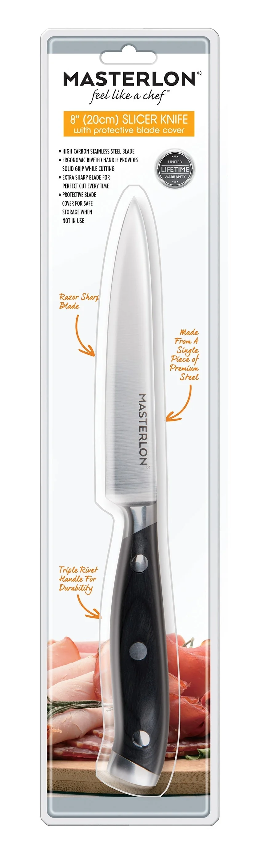 MASTERPAN Slicer Knife With Stainless Steel blade & Cover, 8" (20cm) - Image 5