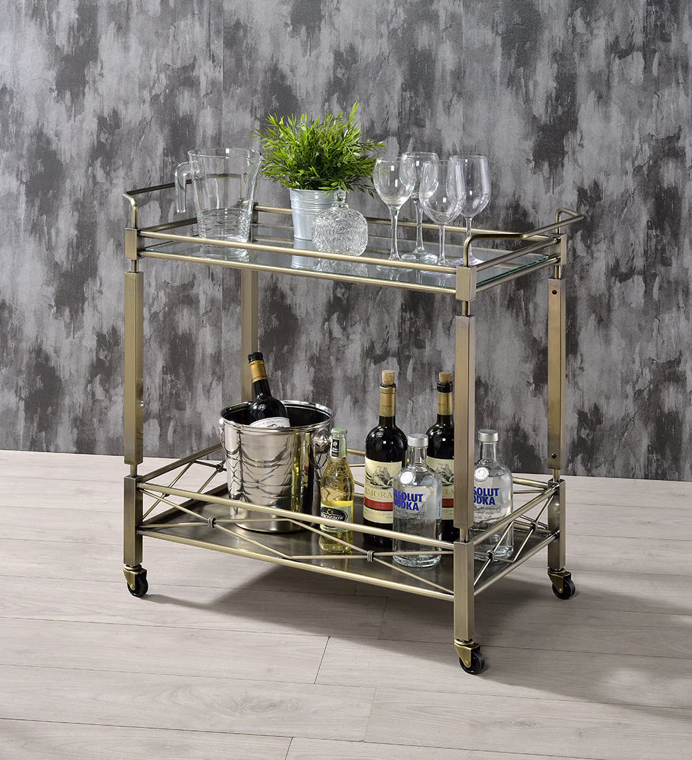 Matiesen Clear Glass & Antique Gold Finish Serving Cart - Image 2