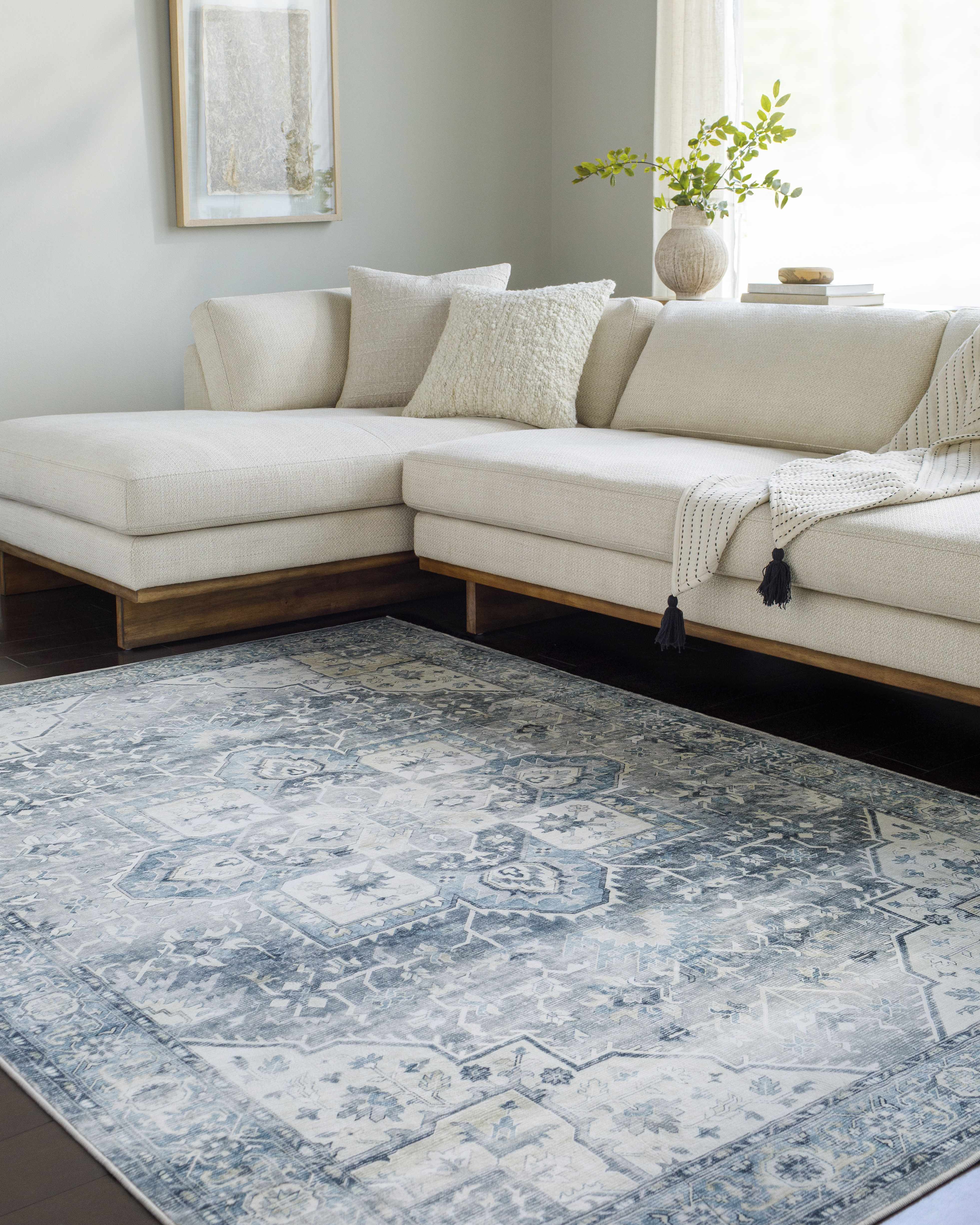 Mauro Blue Medallion Washable Area Rug - Image 2