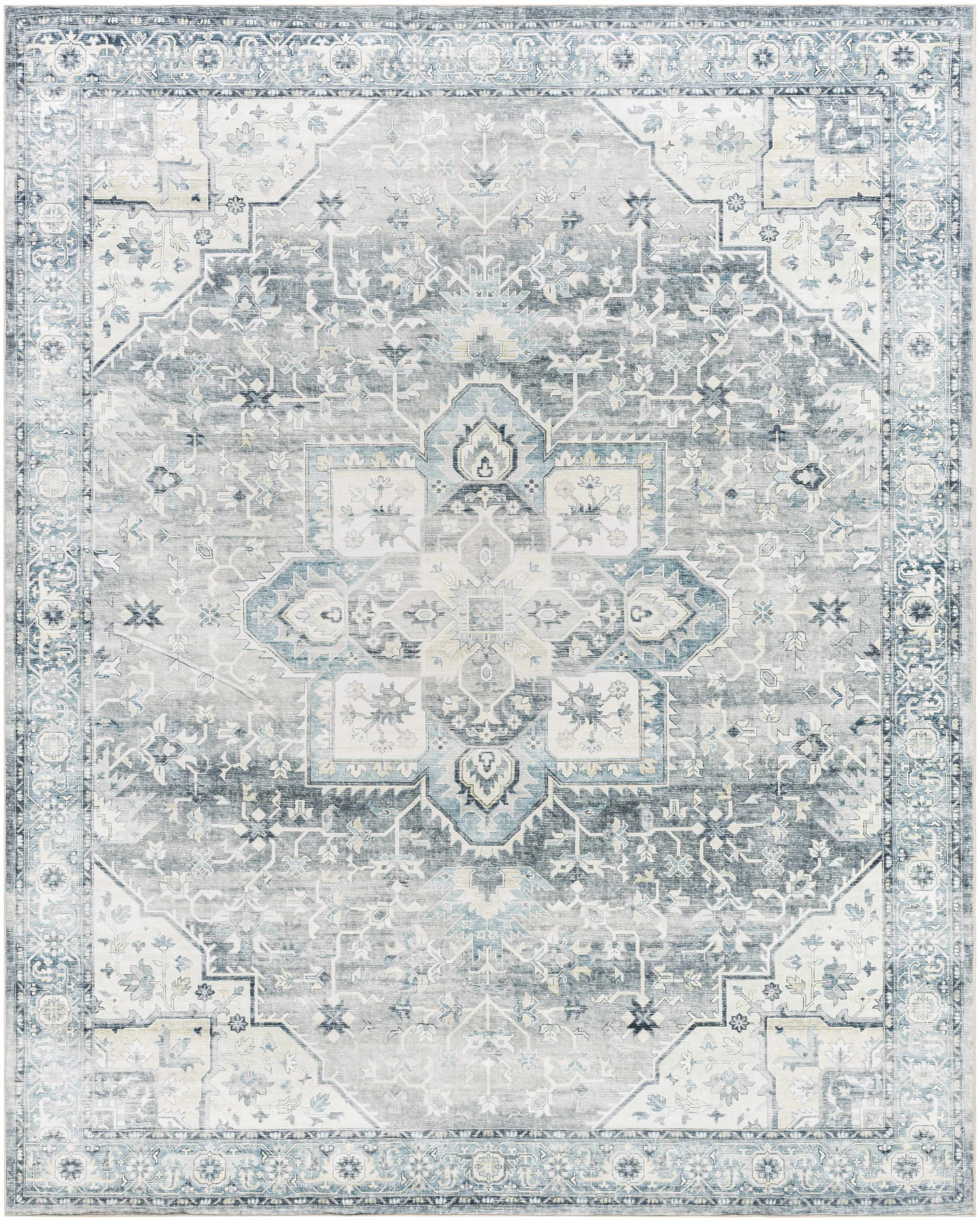 Mauro Blue Medallion Washable Area Rug - Image 3