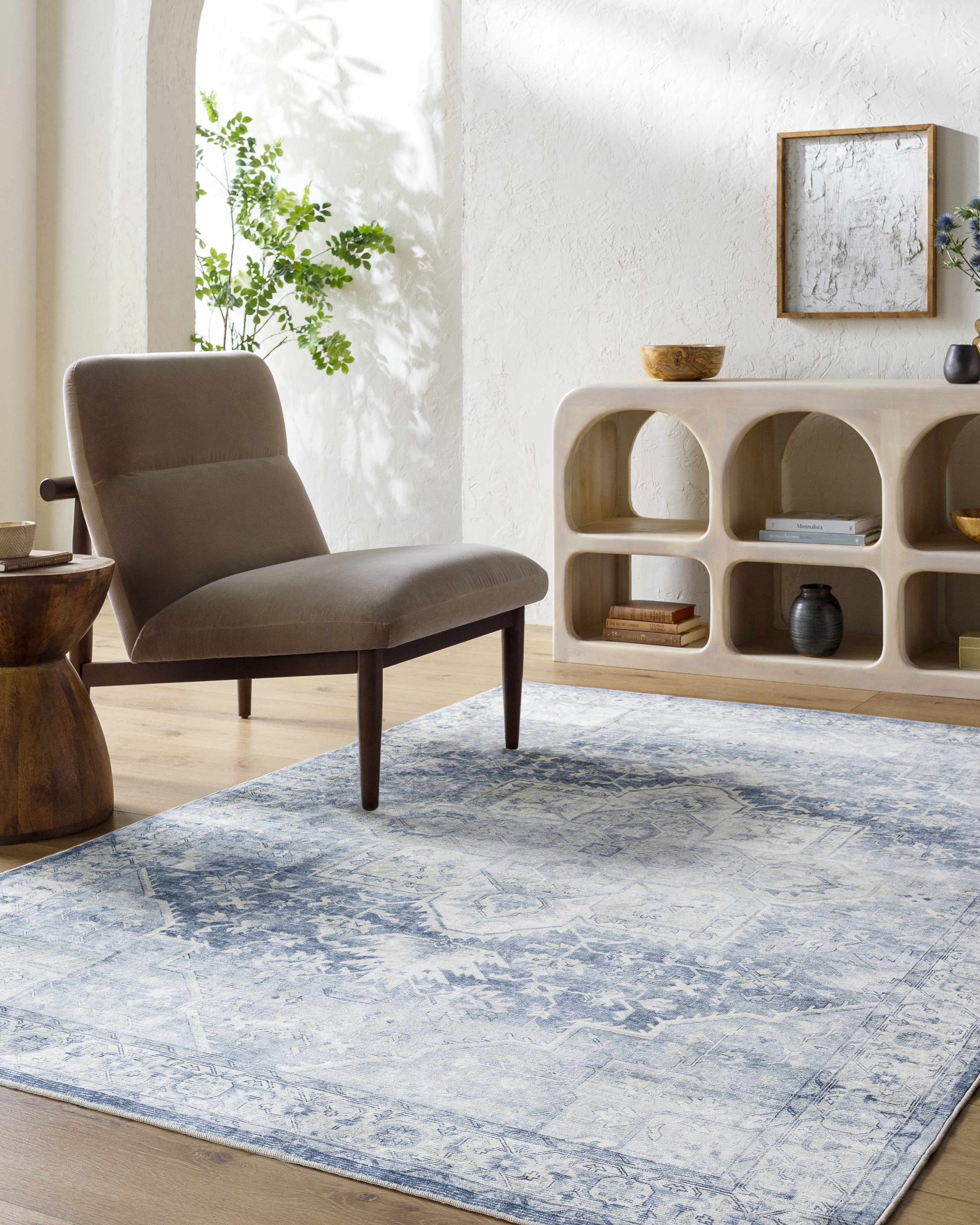 Mauro Navy Medallion Washable Area Rug - Image 2
