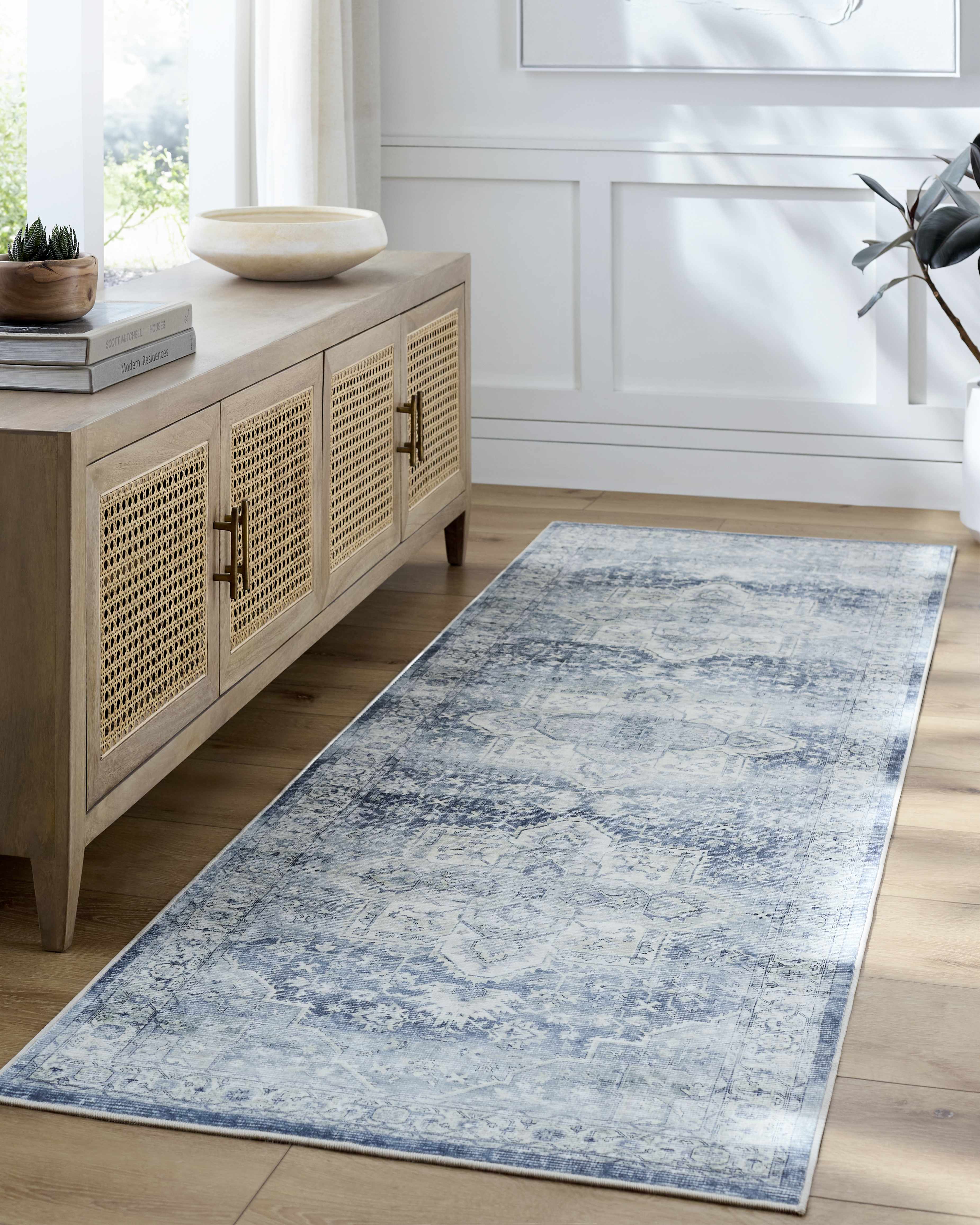 Mauro Navy Medallion Washable Area Rug - Image 3