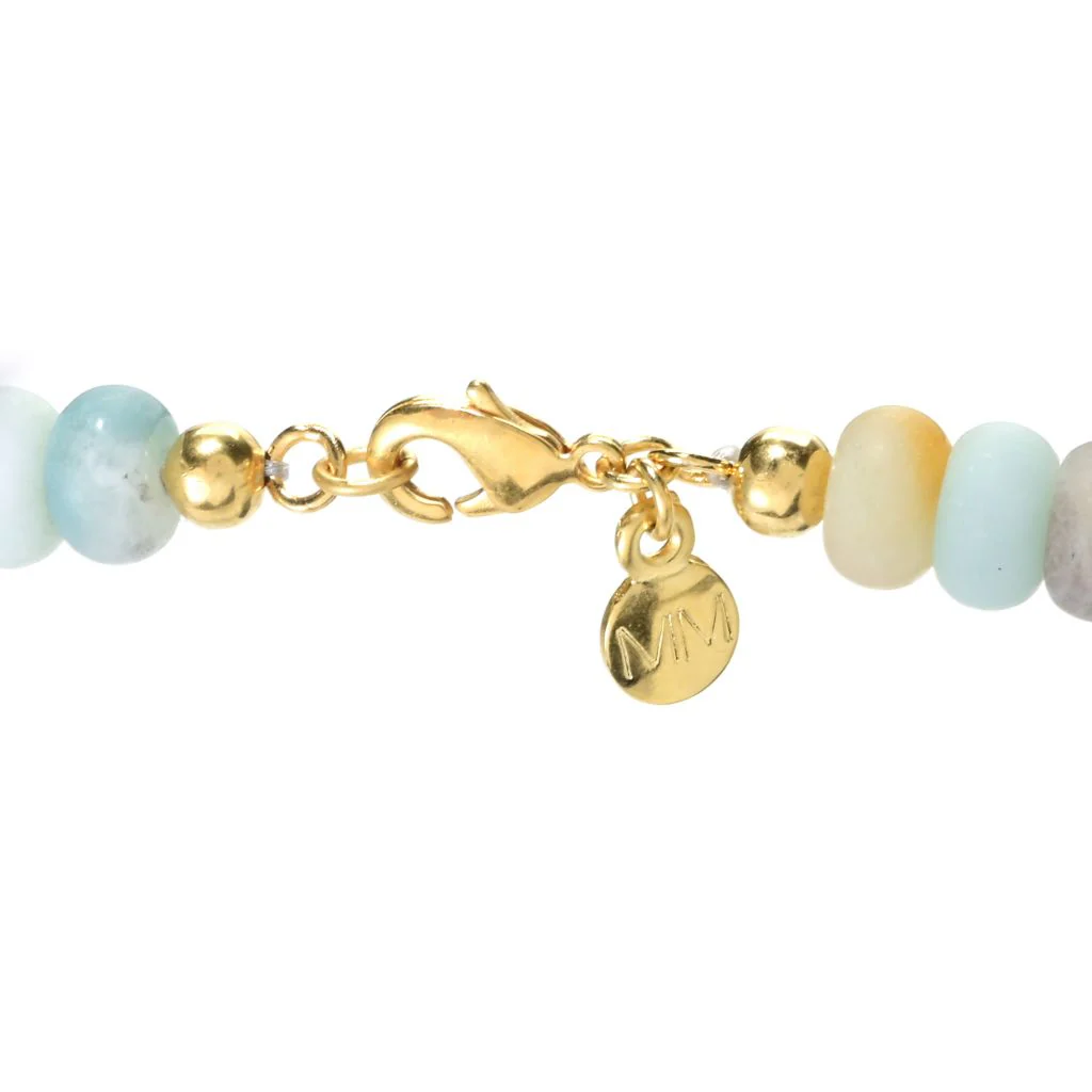 MAYAMAR 24K Gold Plated 8.5mm Amazonite Rondelle Bead Charm Necklace - Image 2