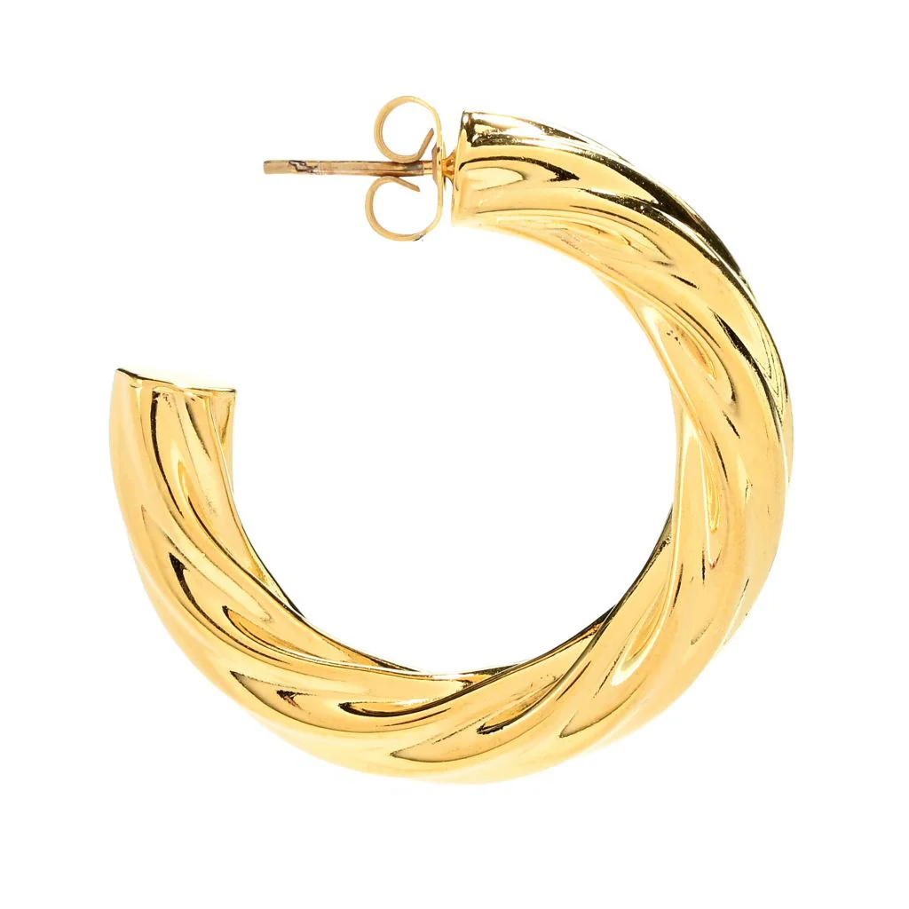 MAYAMAR 24K Gold Plated Bold Twist J-Hoop Earrings - Image 2
