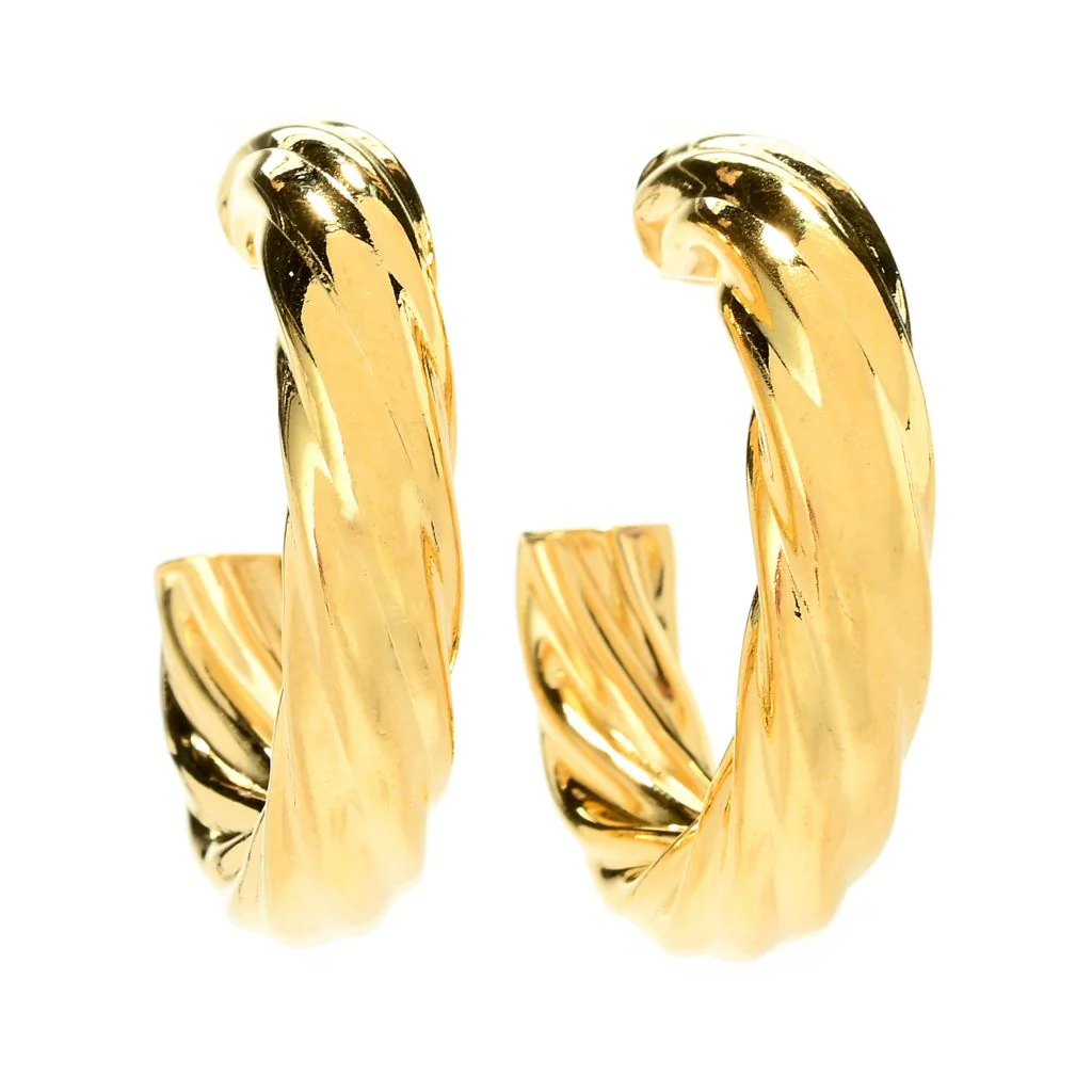 MAYAMAR 24K Gold Plated Bold Twist J-Hoop Earrings - Image 3