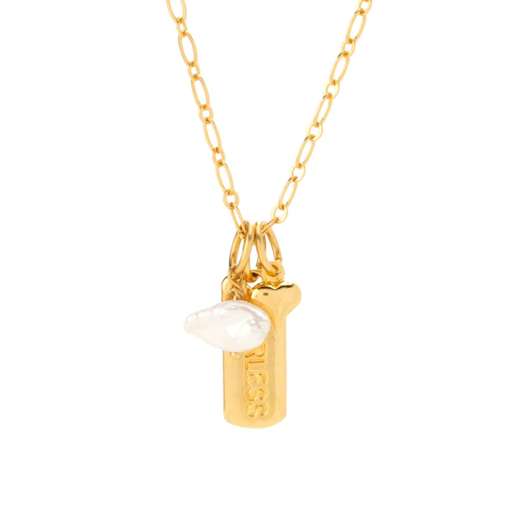 MAYAMAR 24K Gold Plated "Fearless" Bar & Cultured Pearl Necklace - Image 3