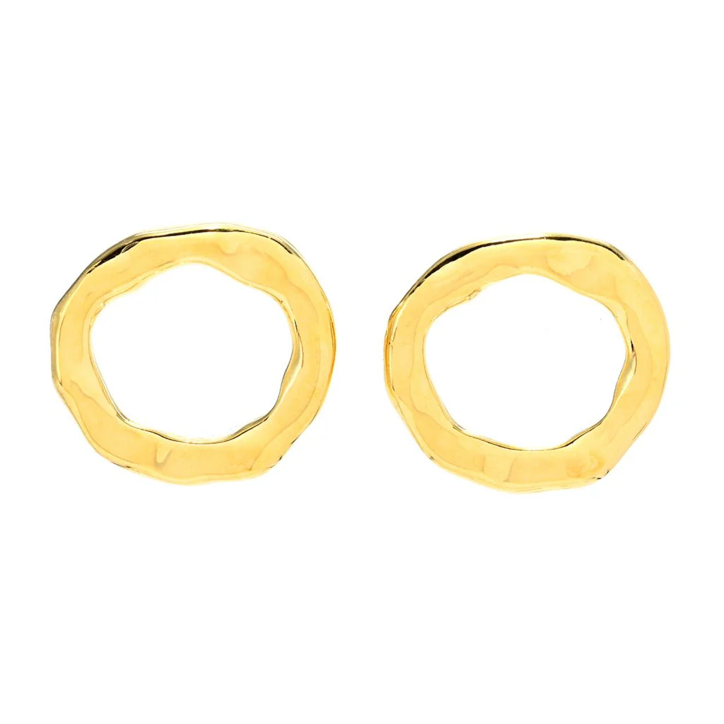 MAYAMAR 24K Gold Plated Hammered Circle Stud Earrings - Image 3