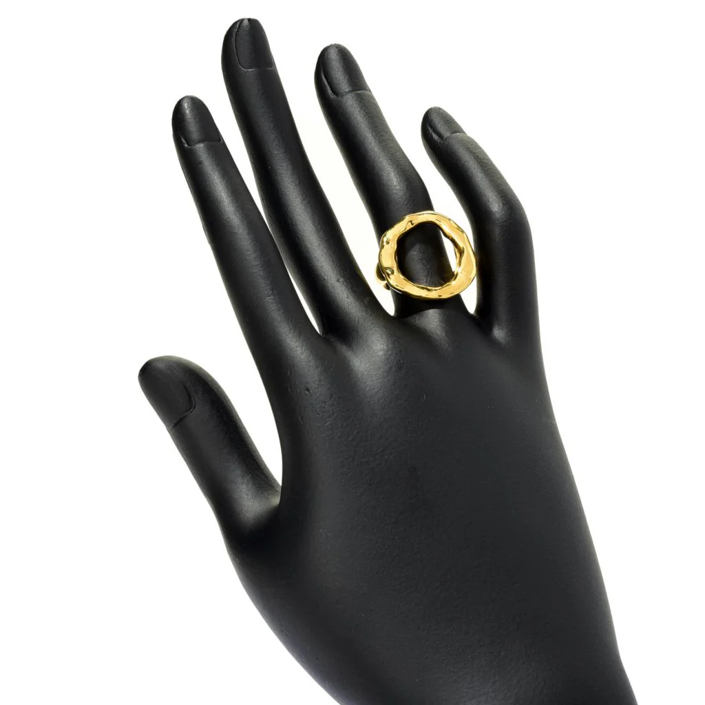 MAYAMAR 24K Gold Plated Hammered & High Polished Circle Ring - Image 2