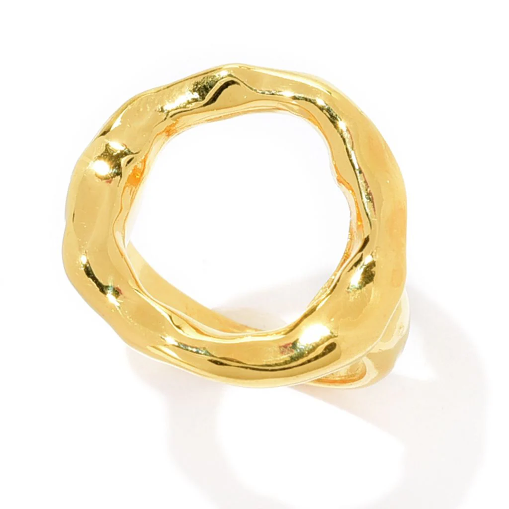 MAYAMAR 24K Gold Plated Hammered & High Polished Circle Ring - Image 3