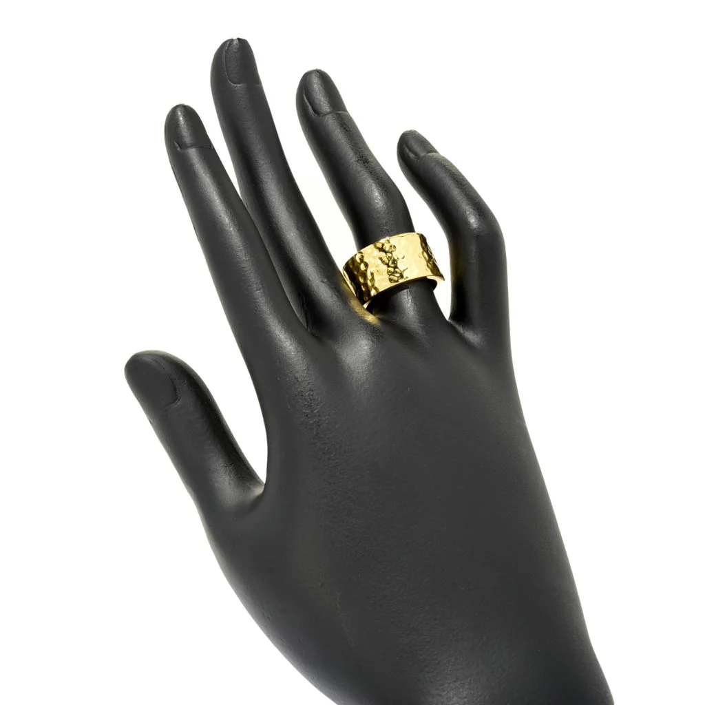 MAYAMAR 24K Gold Plated Hammered Wide Band Ring - Image 2