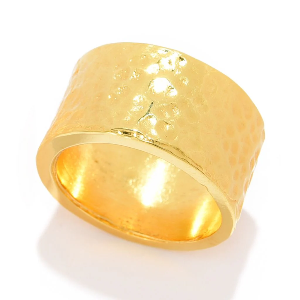 MAYAMAR 24K Gold Plated Hammered Wide Band Ring - Image 3