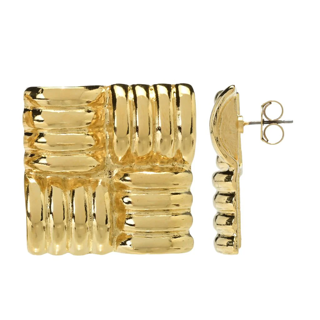 MAYAMAR 24K Gold Plated Handcrafted Vintage Look Square Earrings - Image 2