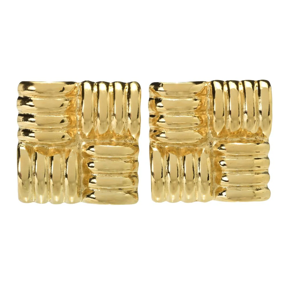 MAYAMAR 24K Gold Plated Handcrafted Vintage Look Square Earrings - Image 3