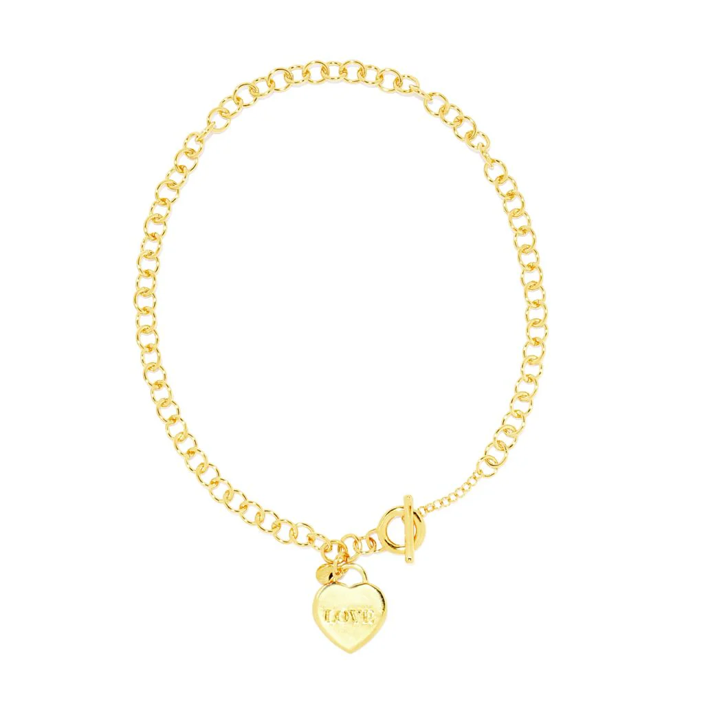 MAYAMAR 24K Gold Plated Heart Charm Rolo 18"+1" Toggle Necklace - Image 2